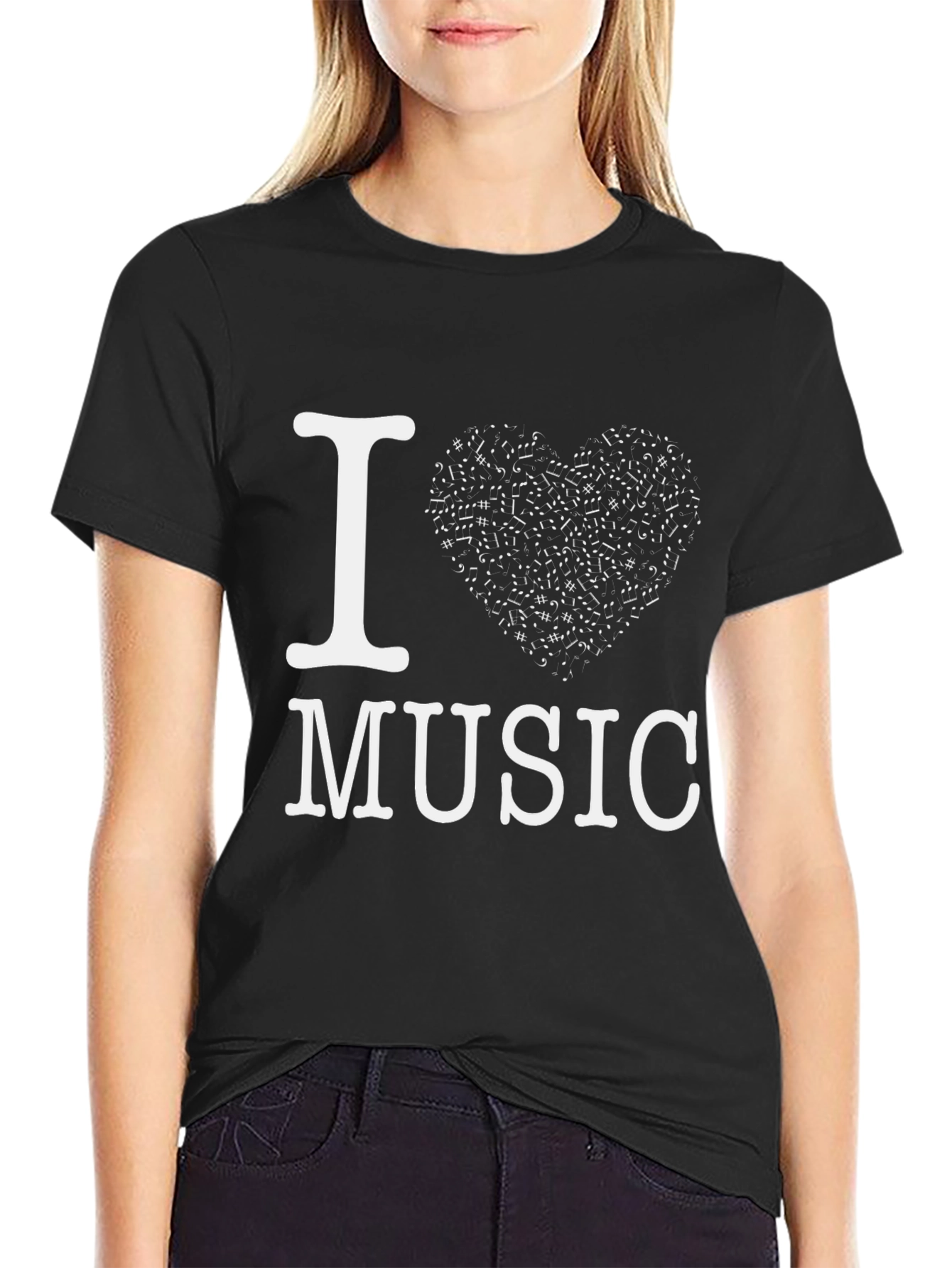 Black I Heart Music Graphic Tee - Black Cotton Blend view 2