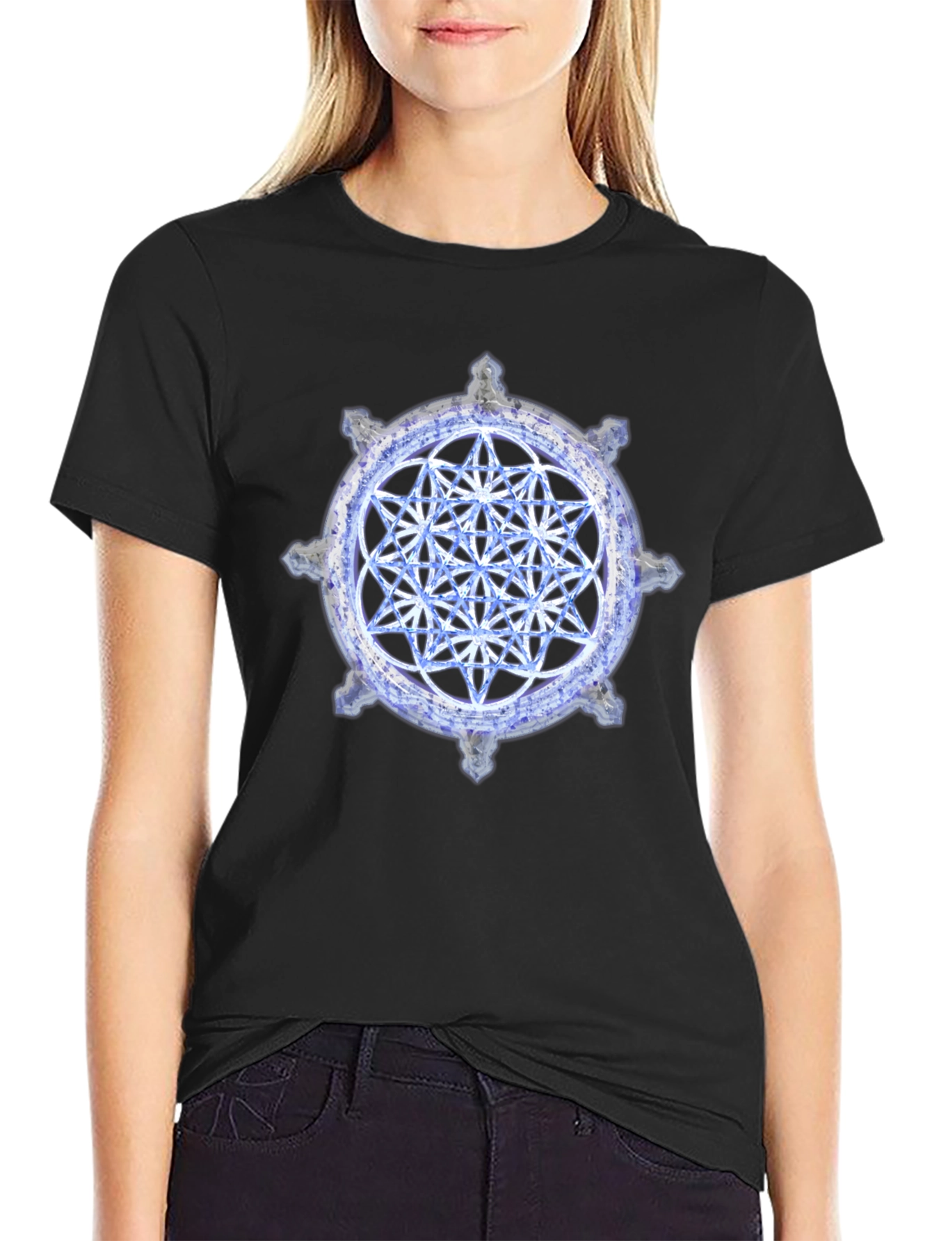 Black Geometric Pattern Black T-Shirt view 2