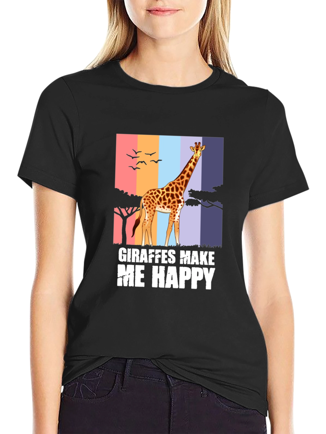 Black Giraffes Make Me Happy Graphic Tee view 2