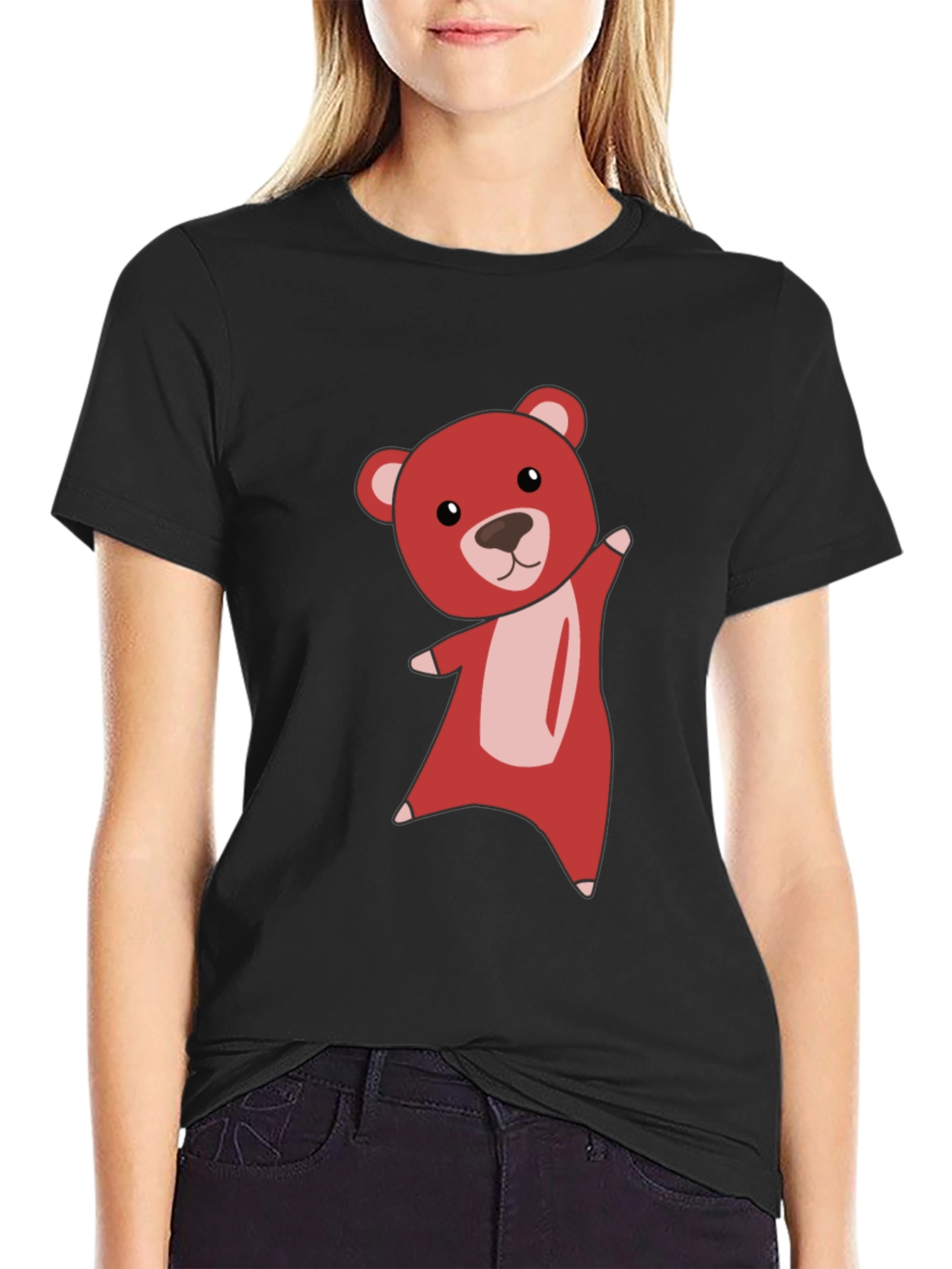Black Cute Bear Graphic Tee - Soft Black T-Shirt view 2