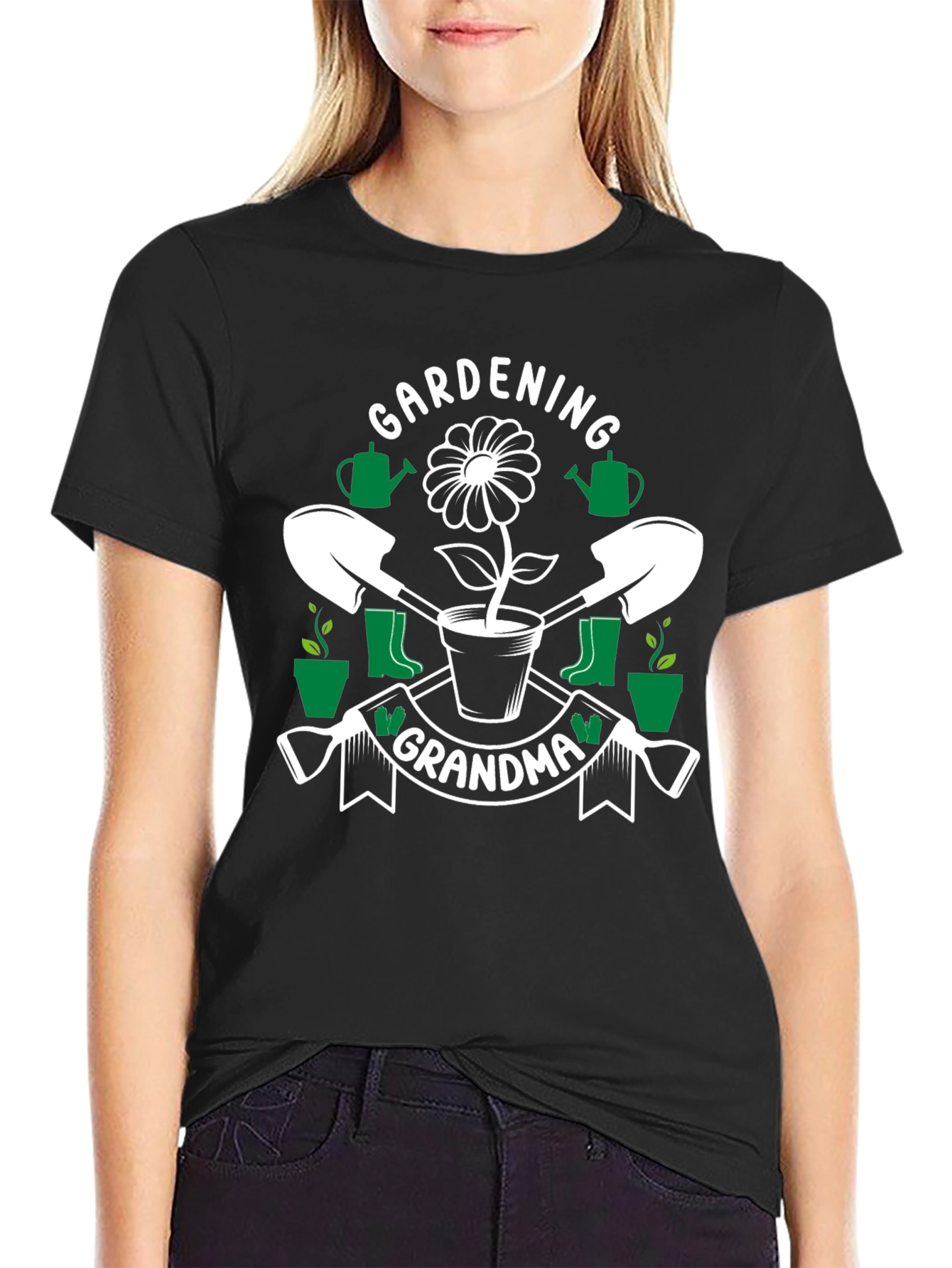 Black Gardening Grandma T-Shirt - Floral Design view 2