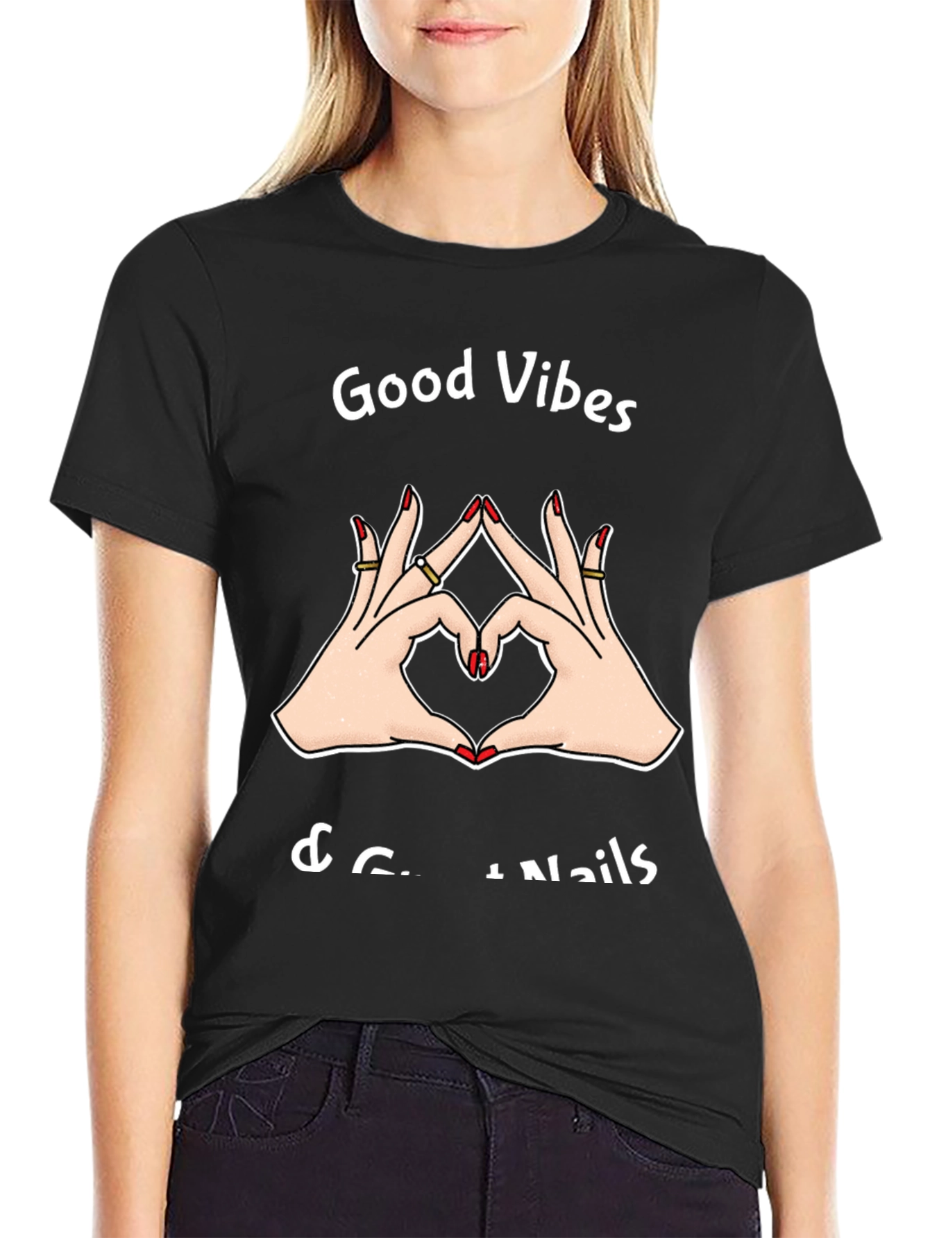 Black Good Vibes & Great Nails T-Shirt view 2
