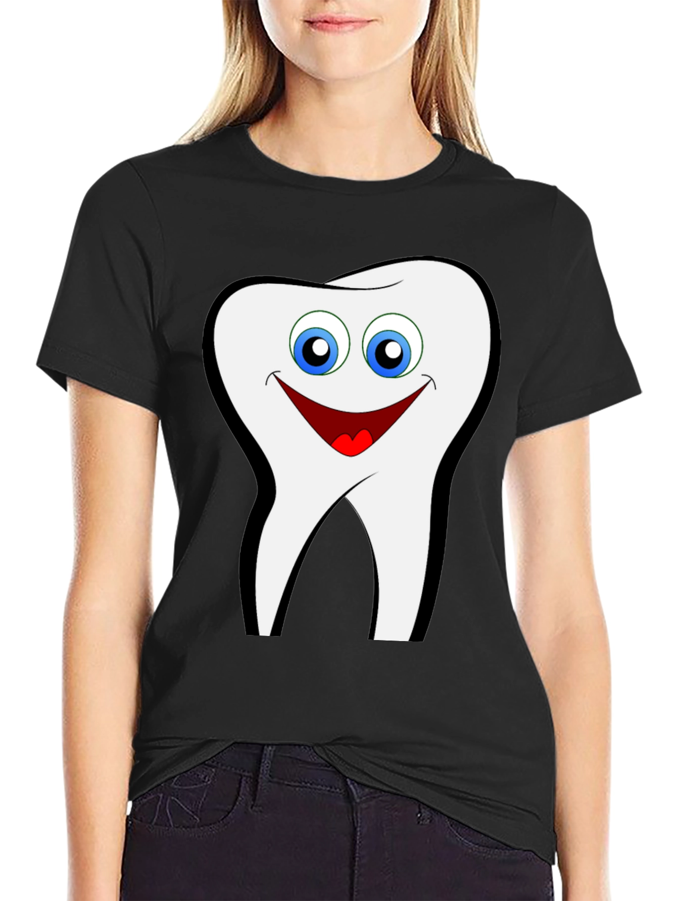 Black Smiling Tooth Graphic T-Shirt - Black Cotton Tee view 2
