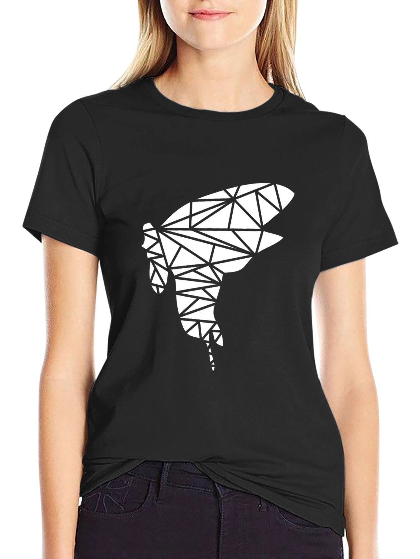Black Geometric Shark Tee - Modern Black T-Shirt view 2