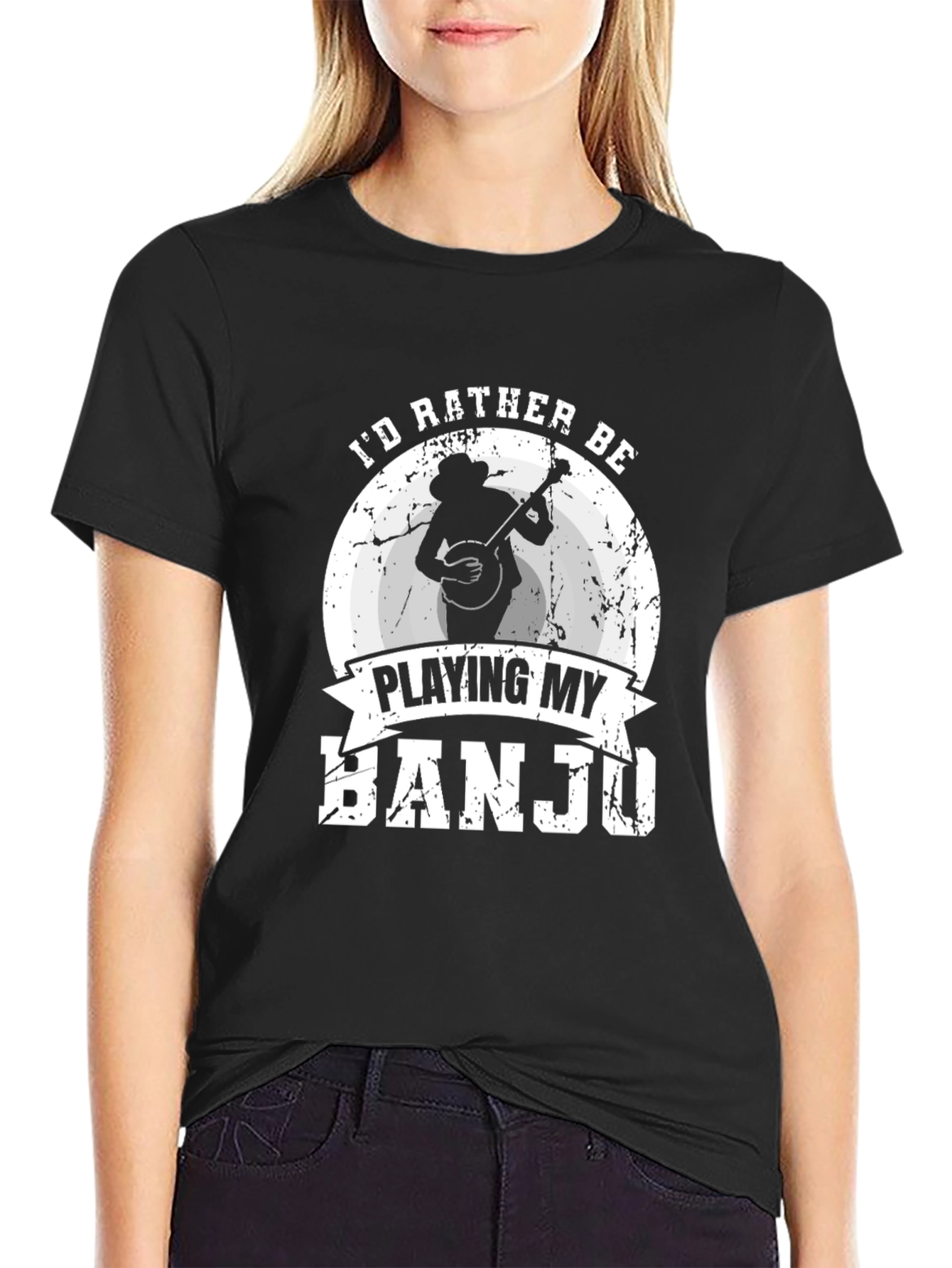 Black I'd Rather Be Playing My Banjo T-Shirt view 2