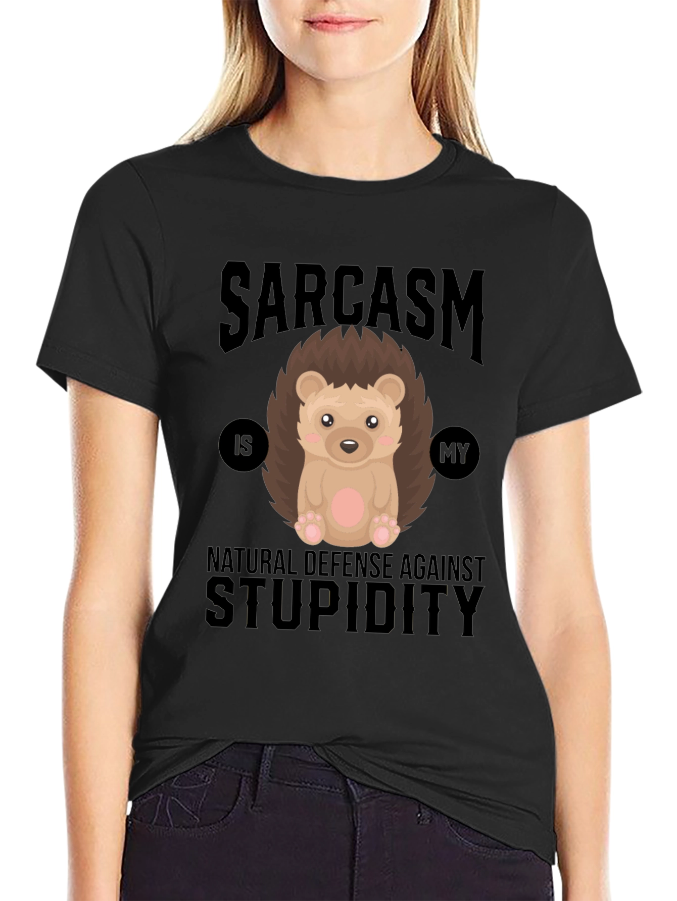 Black Sarcasm Hedgehog T-Shirt - Natural Defense view 2