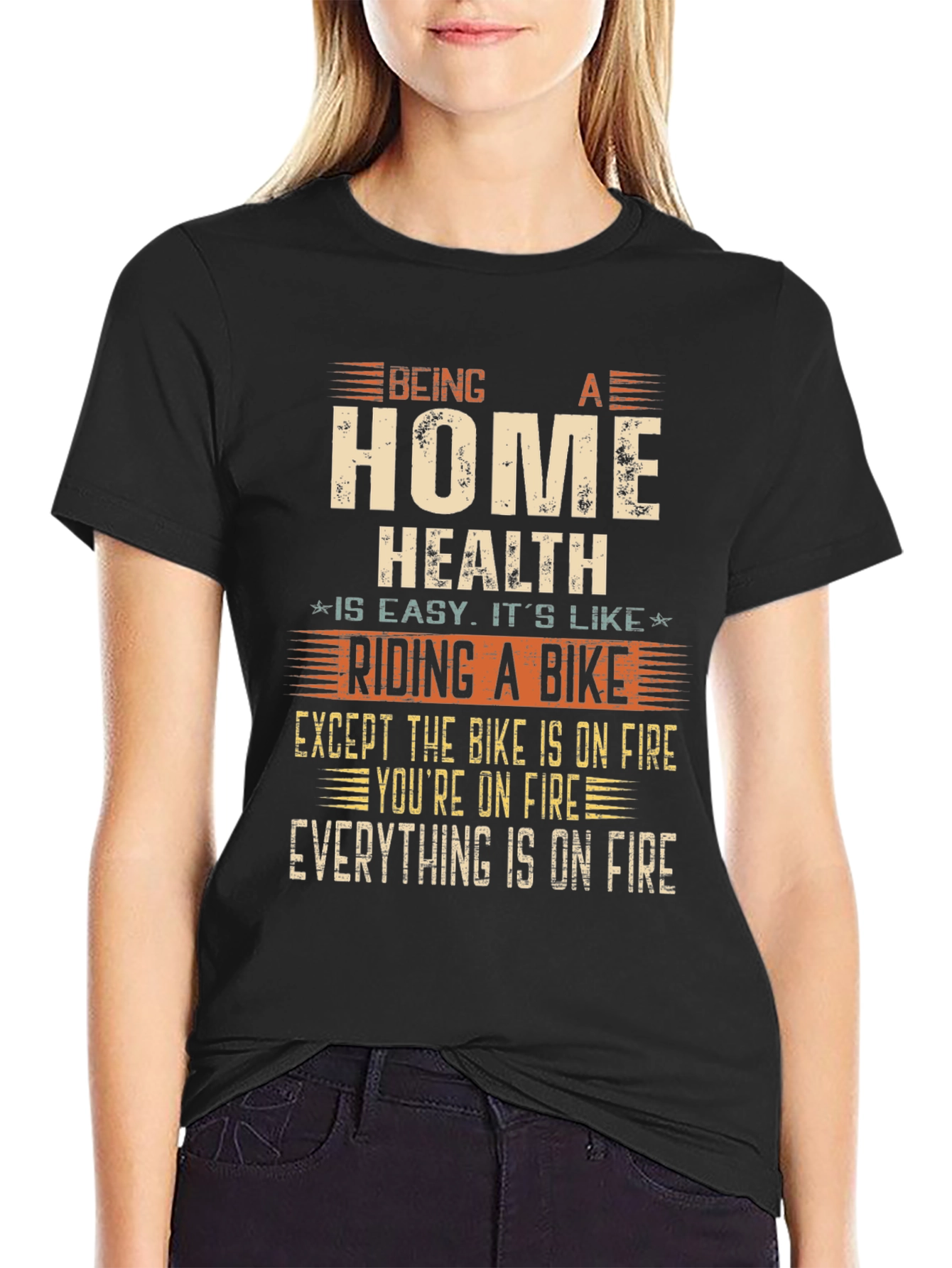 Black Home Health Riding a Bike T-Shirt view 2