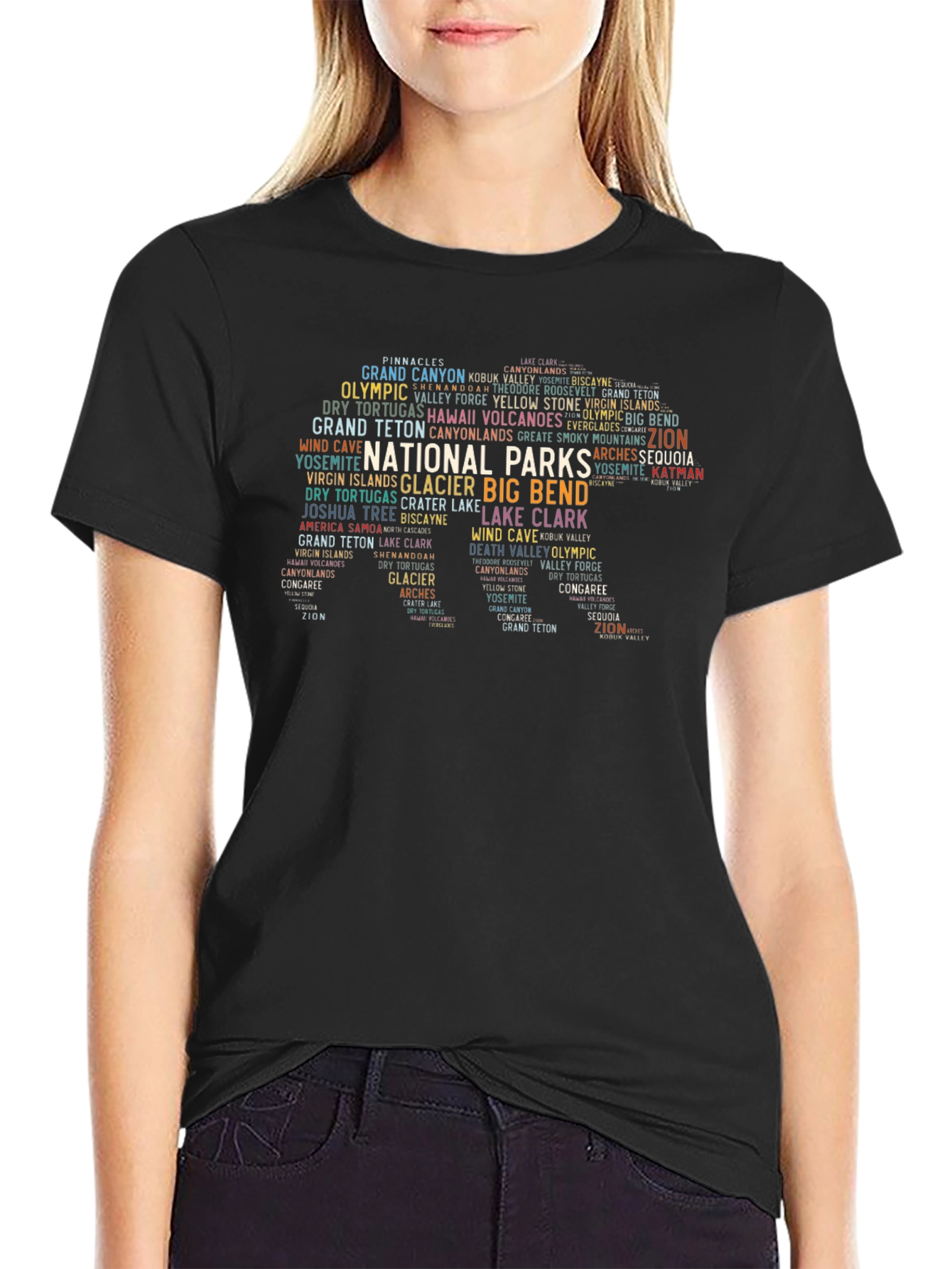 Black National Parks Word Art Graphic T-Shirt view 2