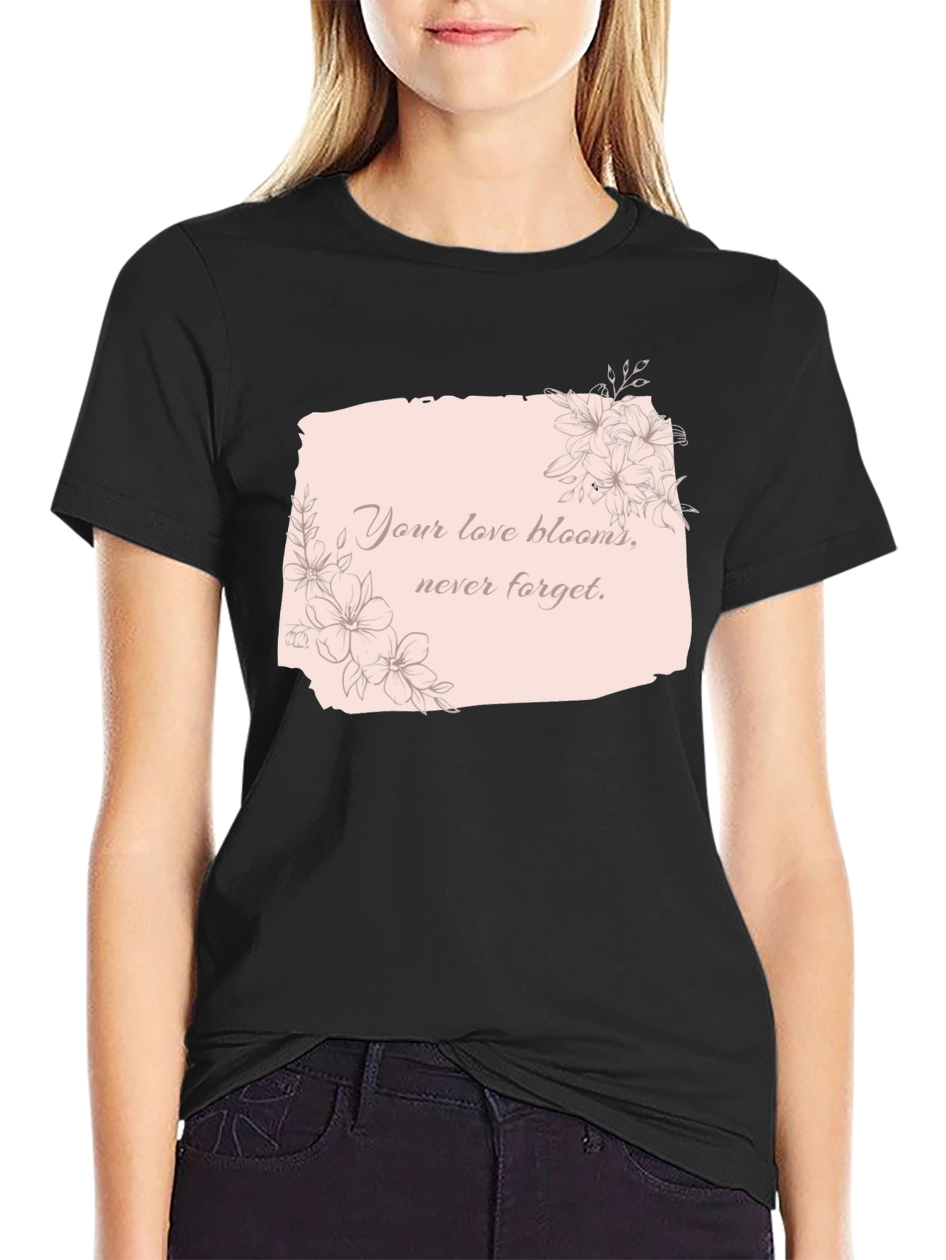 Black Floral Love Blooms T-Shirt view 2