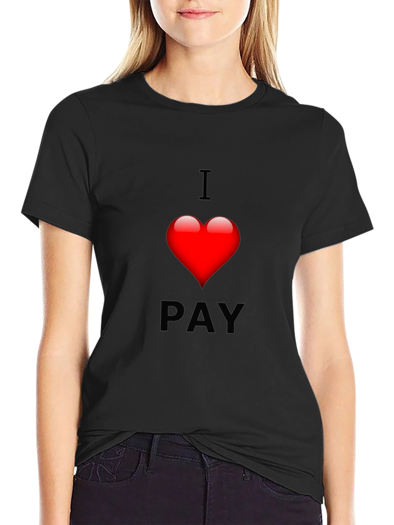 Black I Heart Pay Graphic Tee - Soft Cotton Blend T-Shirt view 2