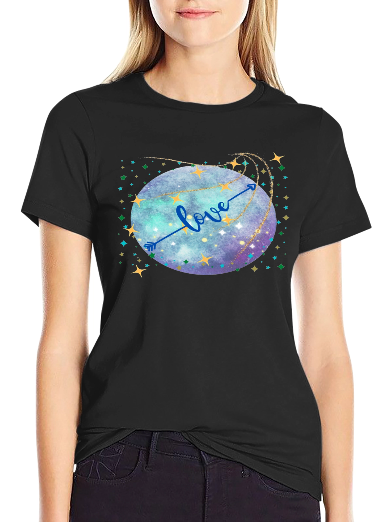 Black Love Arrow Galaxy T-Shirt view 2