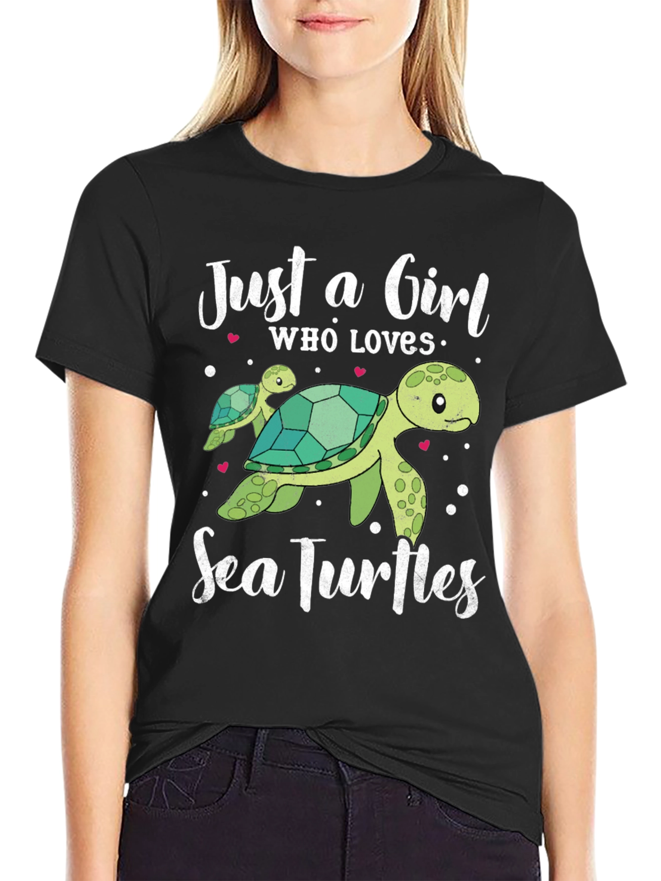 Black Just A Girl Who Loves Sea Turtles T-Shirt view 2