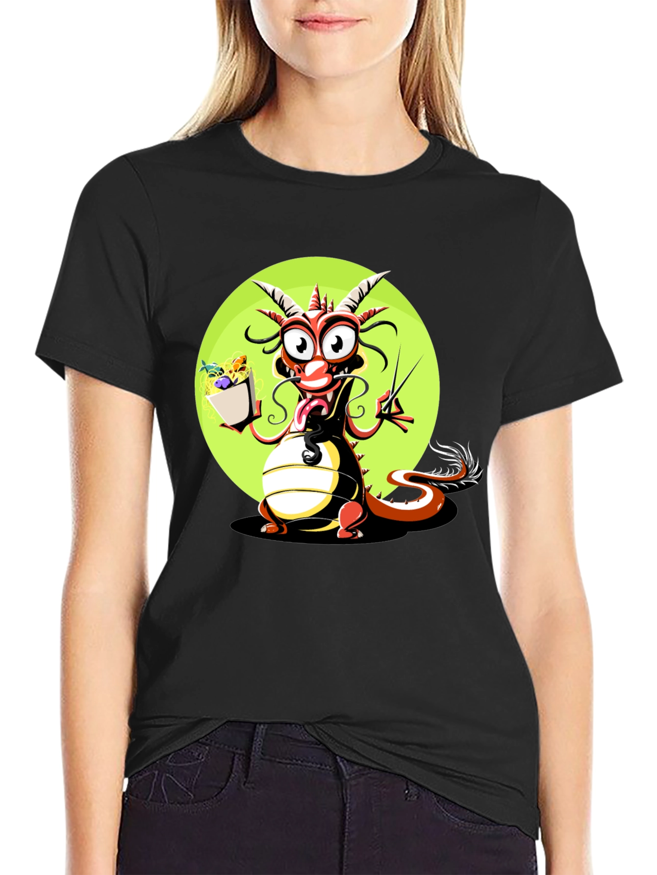 Black Dragon with Noodles Graphic T-Shirt view 2