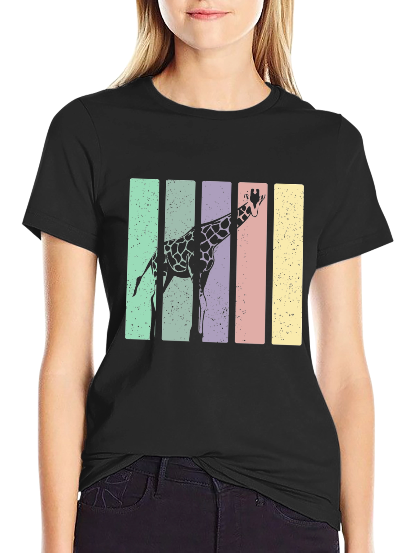 Black Giraffe Retro Stripes Graphic Tee view 2