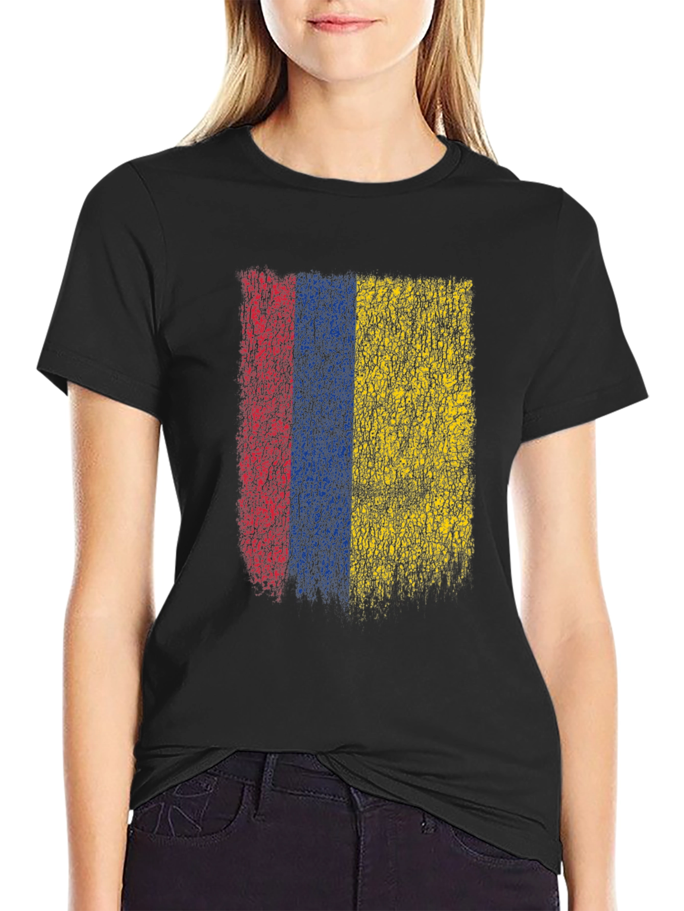Black Colombia Flag Grunge Graphic T-Shirt - Black Cotton Tee view 2