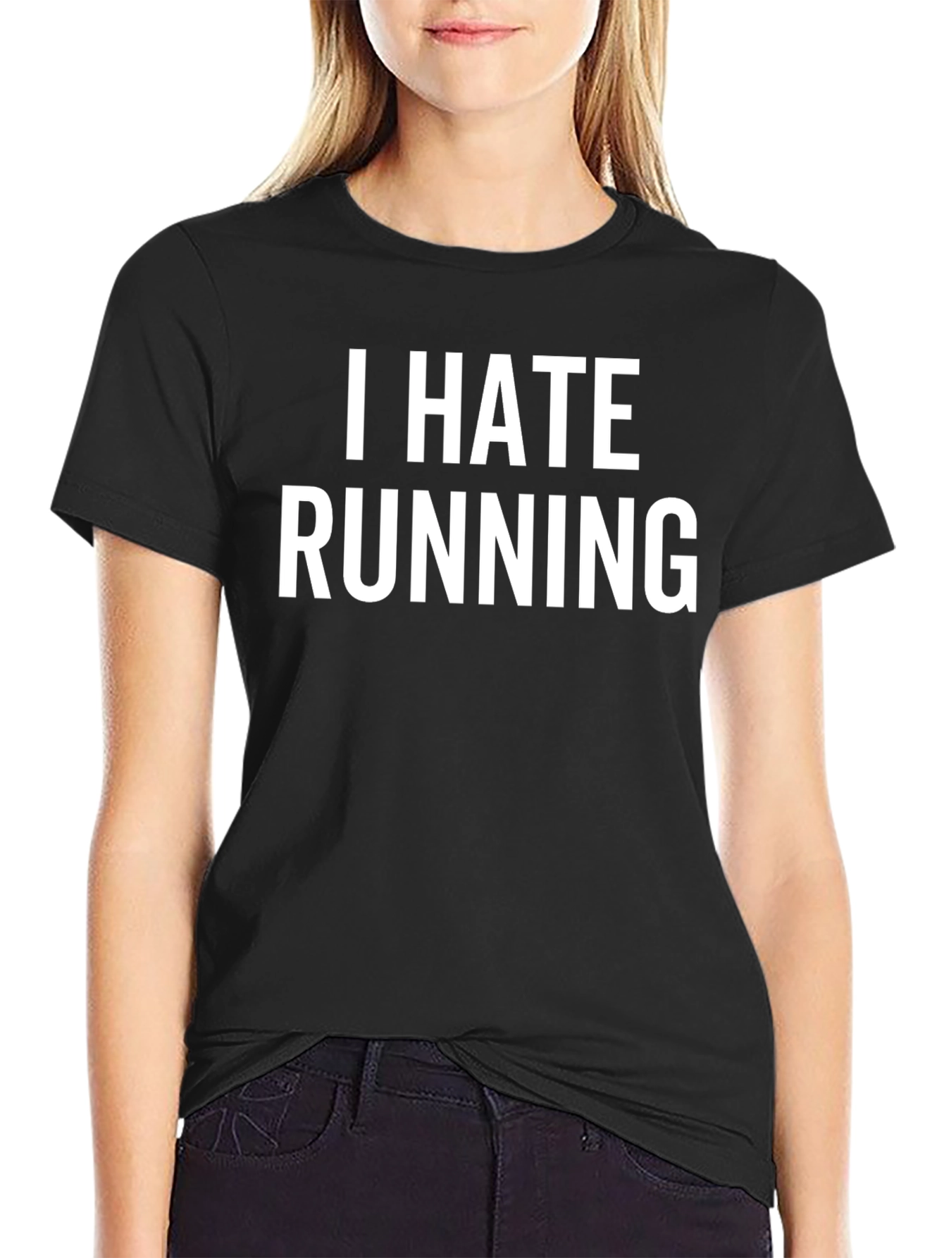 Black I Hate Running Graphic Tee - Sarcastic Workout Shirt view 2
