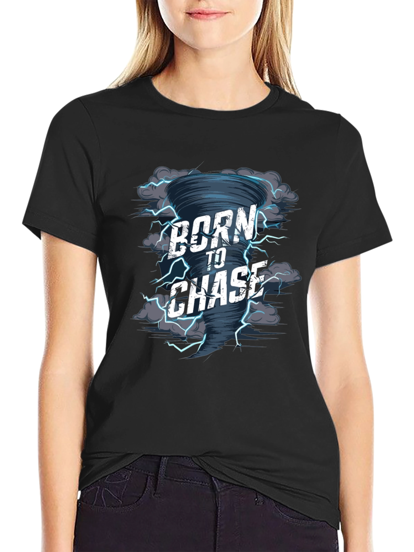 Black Born to Chase Tornado Graphic T-Shirt view 2