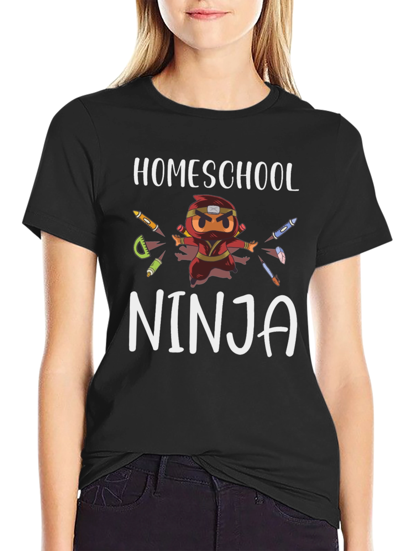 Black Homeschool Ninja T-Shirt - Fun Homeschool Apparel view 2