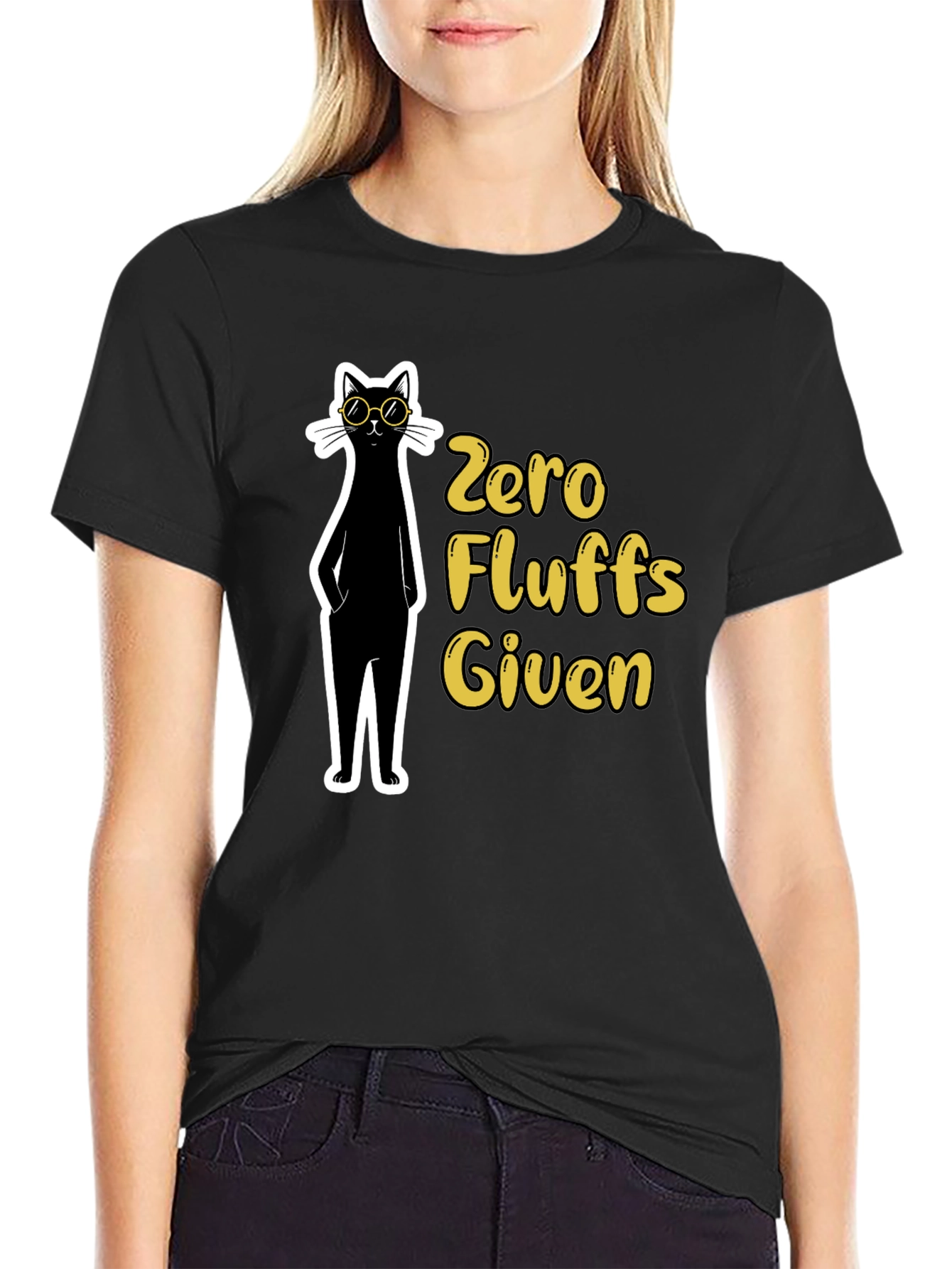 Black Zero Fluffs Given Black Cat T-Shirt view 2