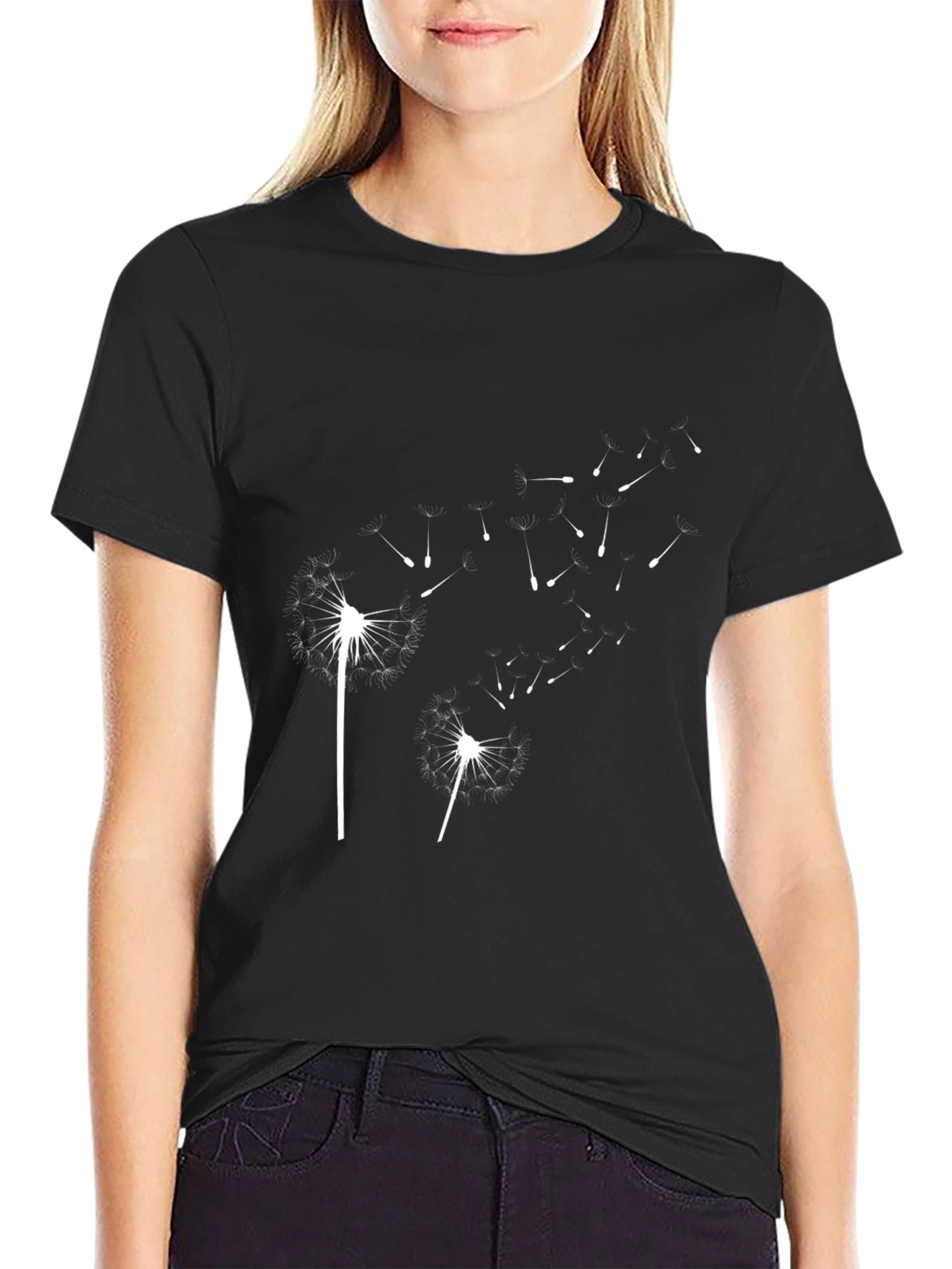 Black Dandelion Print Black T-Shirt view 2