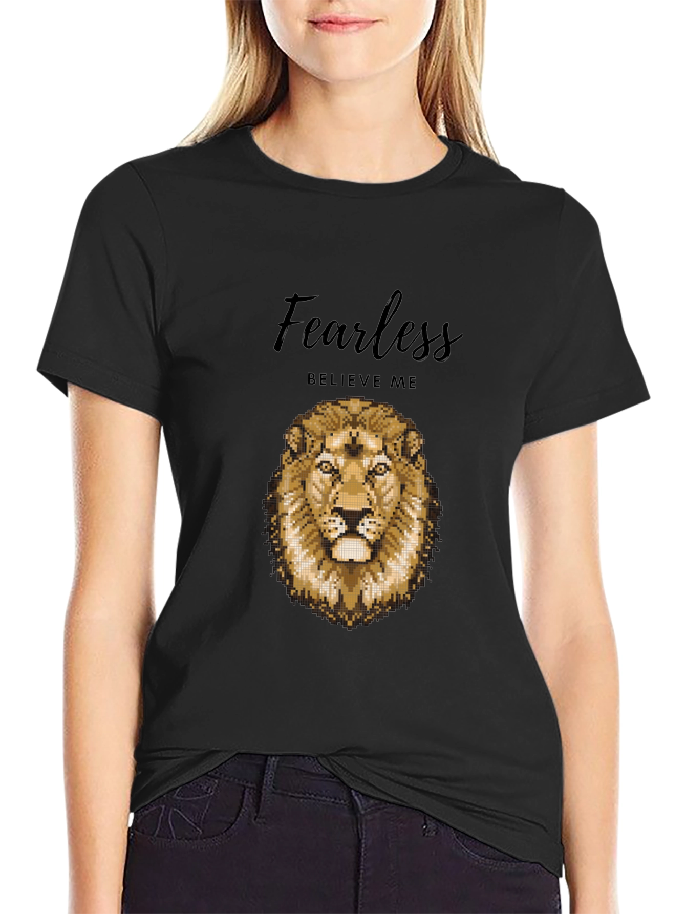 Black Fearless Lion Graphic Tee - Premium Cotton Blend view 2
