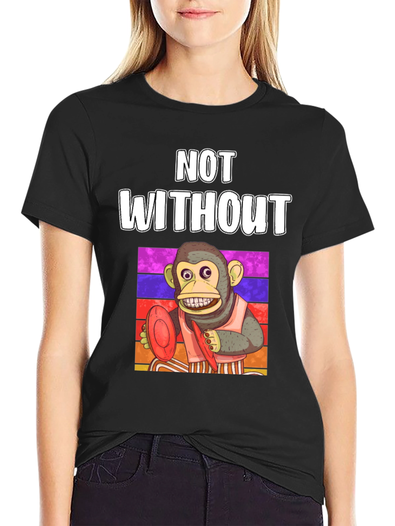 Black Funny Monkey T-Shirt - Not Without My Cymbals! view 2