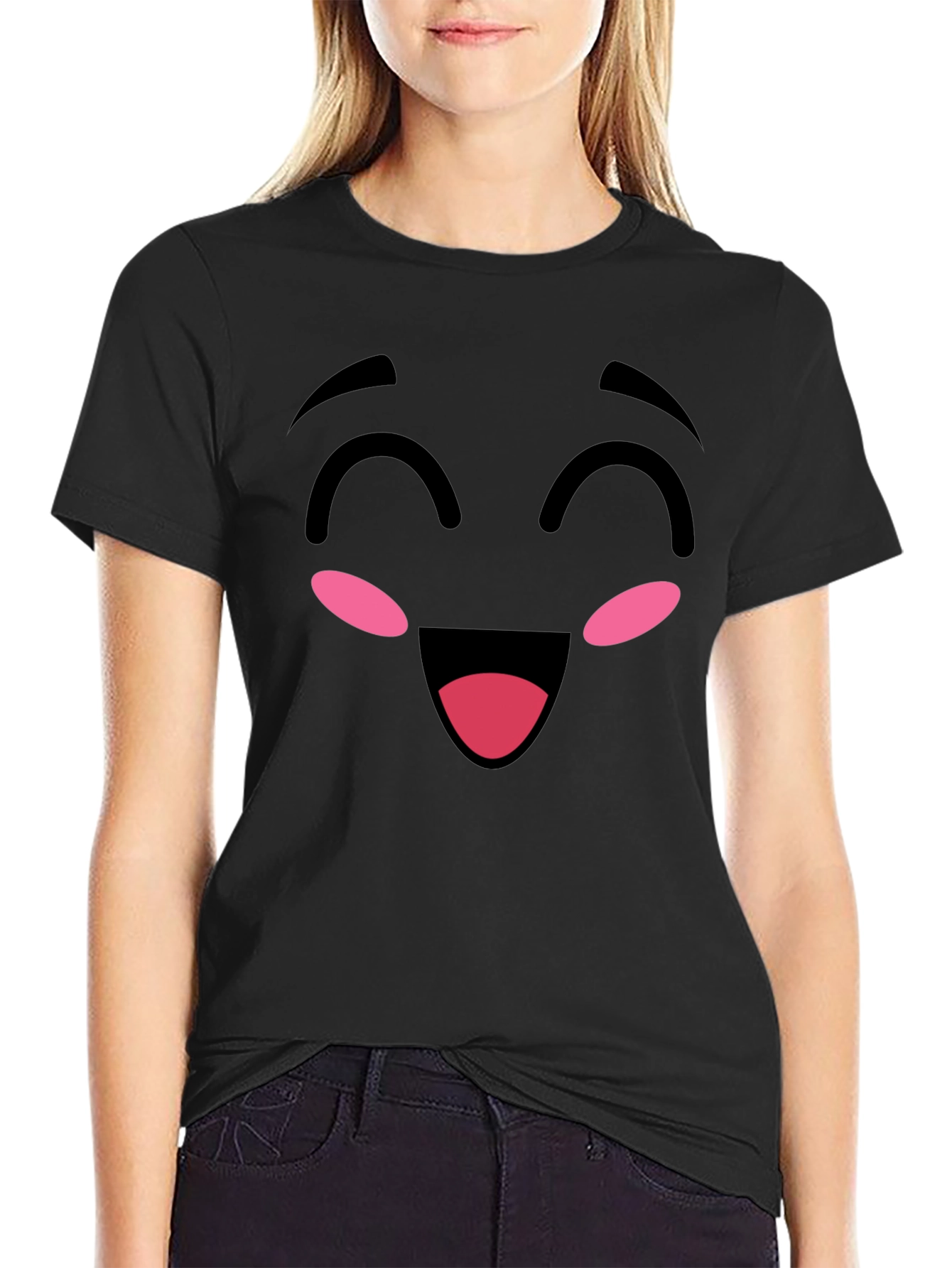 Black Happy Face Graphic Tee - Soft Cotton Blend view 2