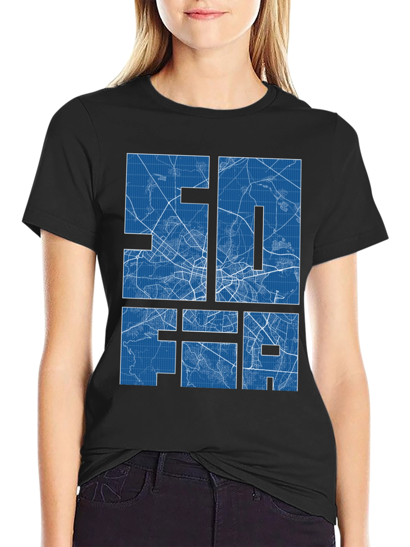 Black Sofia Blueprint Graphic T-Shirt view 2