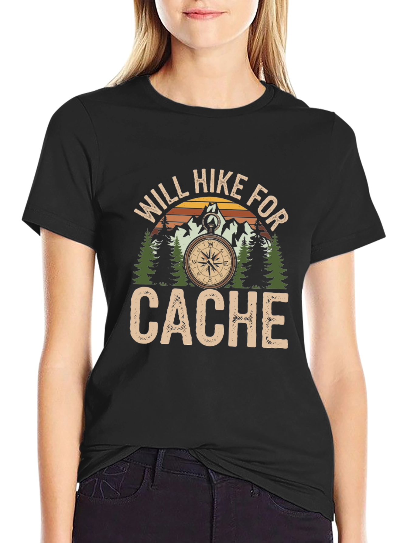 Black Will Hike For Cache Black T-Shirt view 2