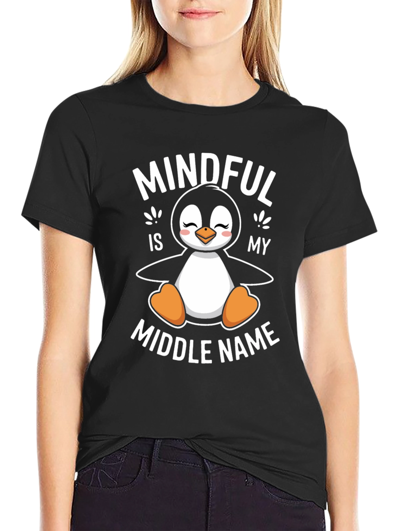 Black Mindful Penguin T-Shirt view 2