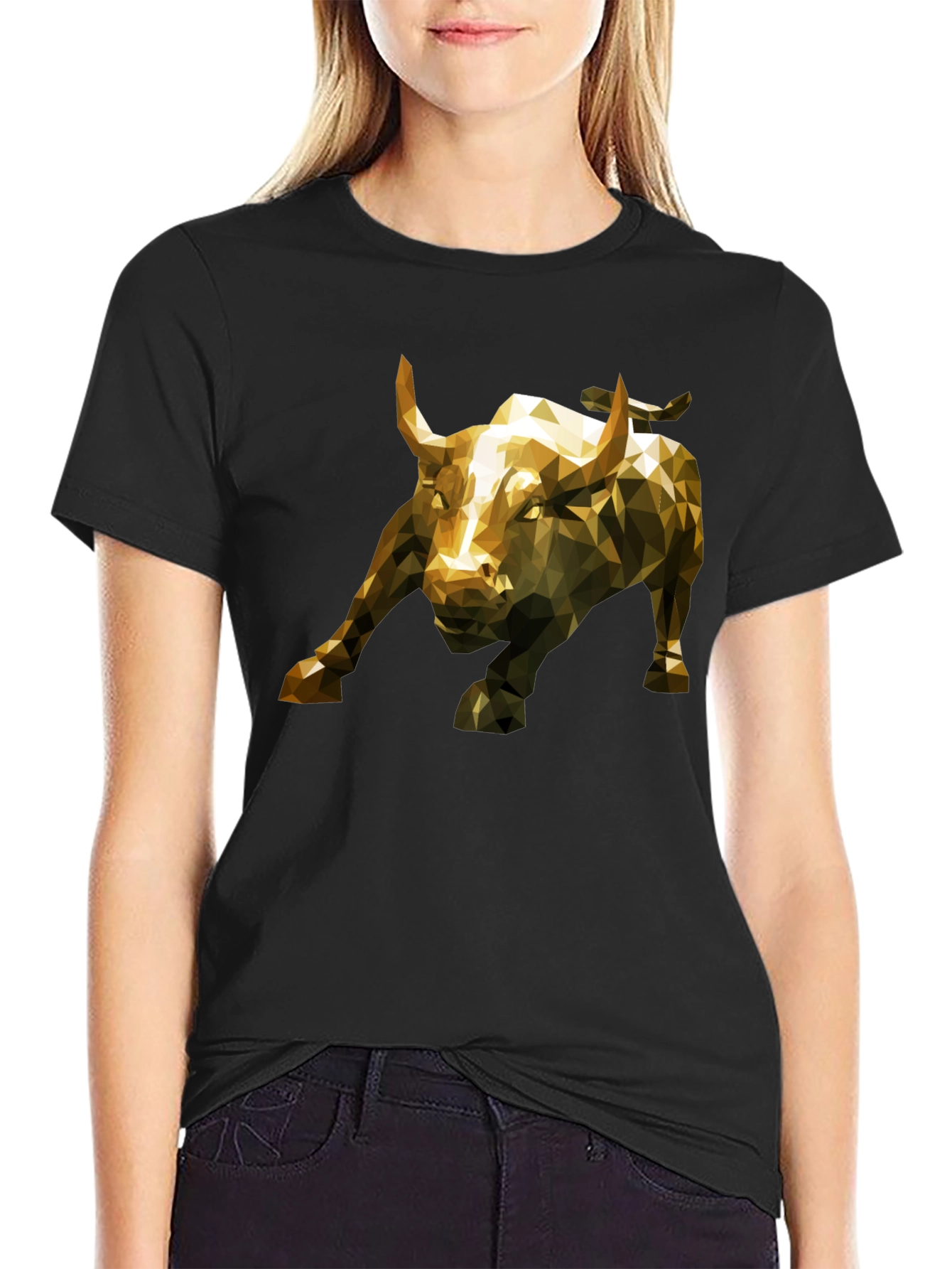 Black Geometric Bull Graphic Tee - Black Short Sleeve T-Shirt view 2
