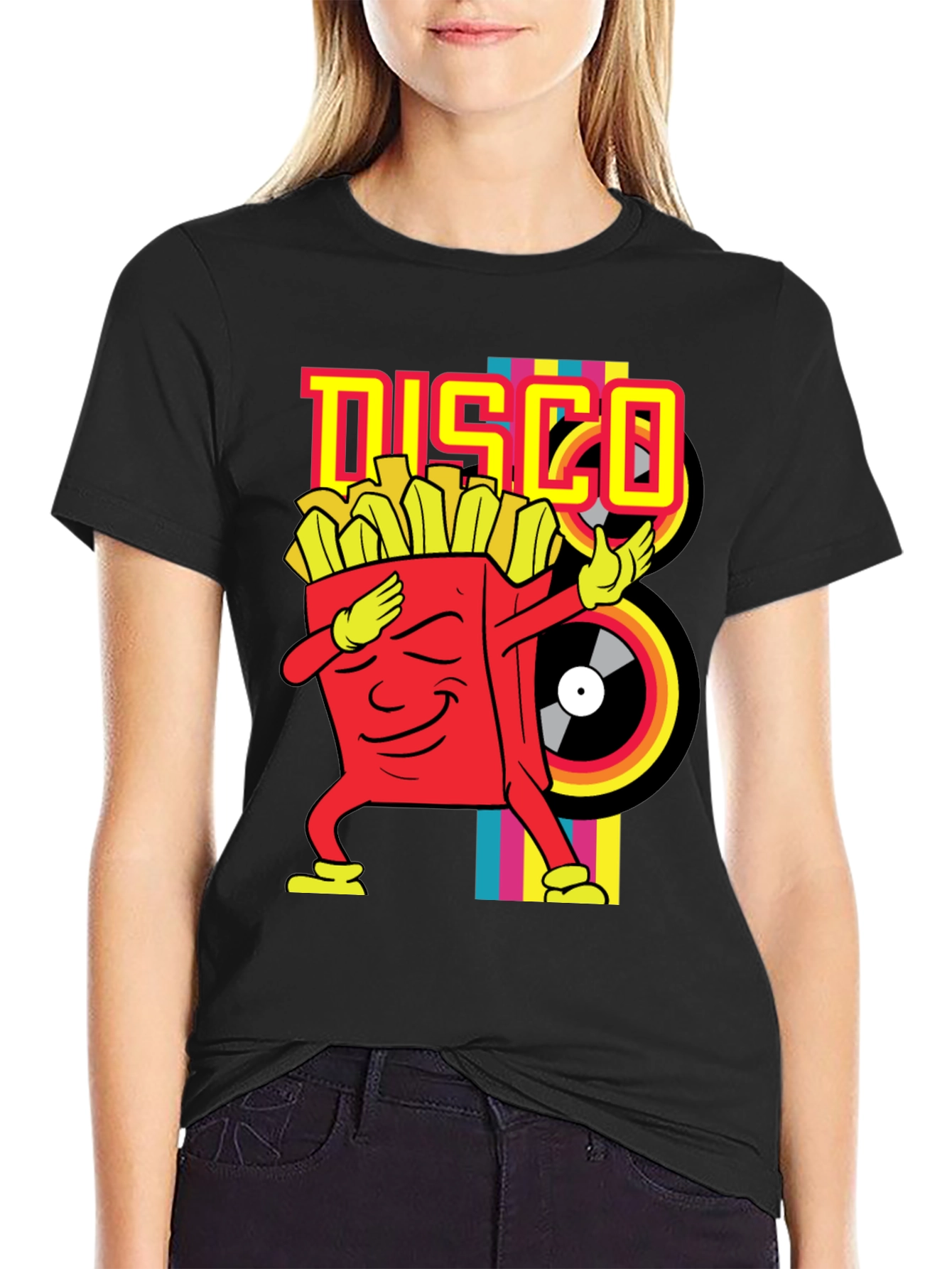 Black Disco Fries Dab Black T-Shirt view 2