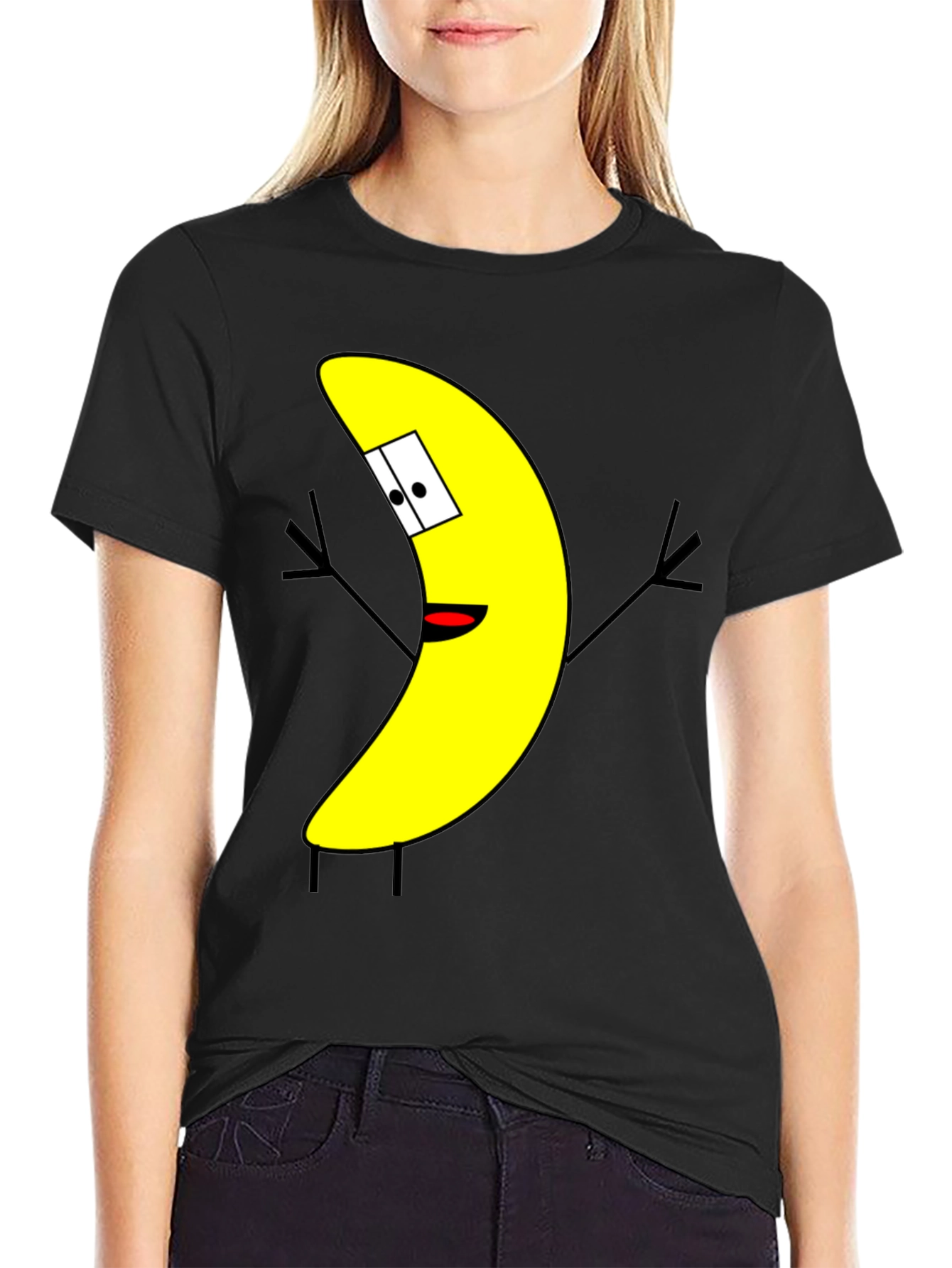 Black Banana Cartoon Character Black T-Shirt view 2