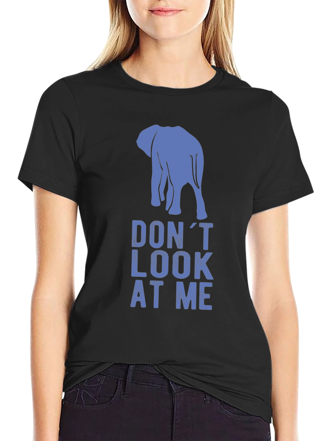 Black Don't Look At Me Elephant Graphic Tee view 2