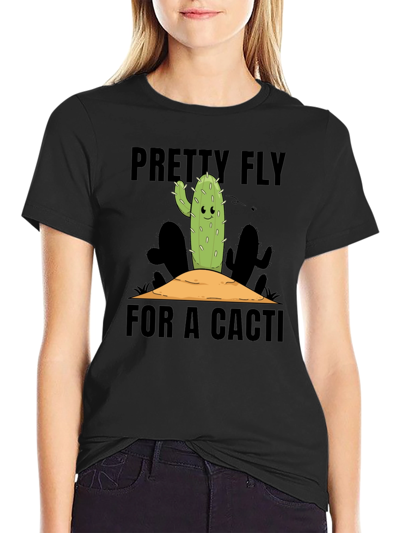 Black Pretty Fly Cactus Graphic Tee - Black Cotton Shirt view 2