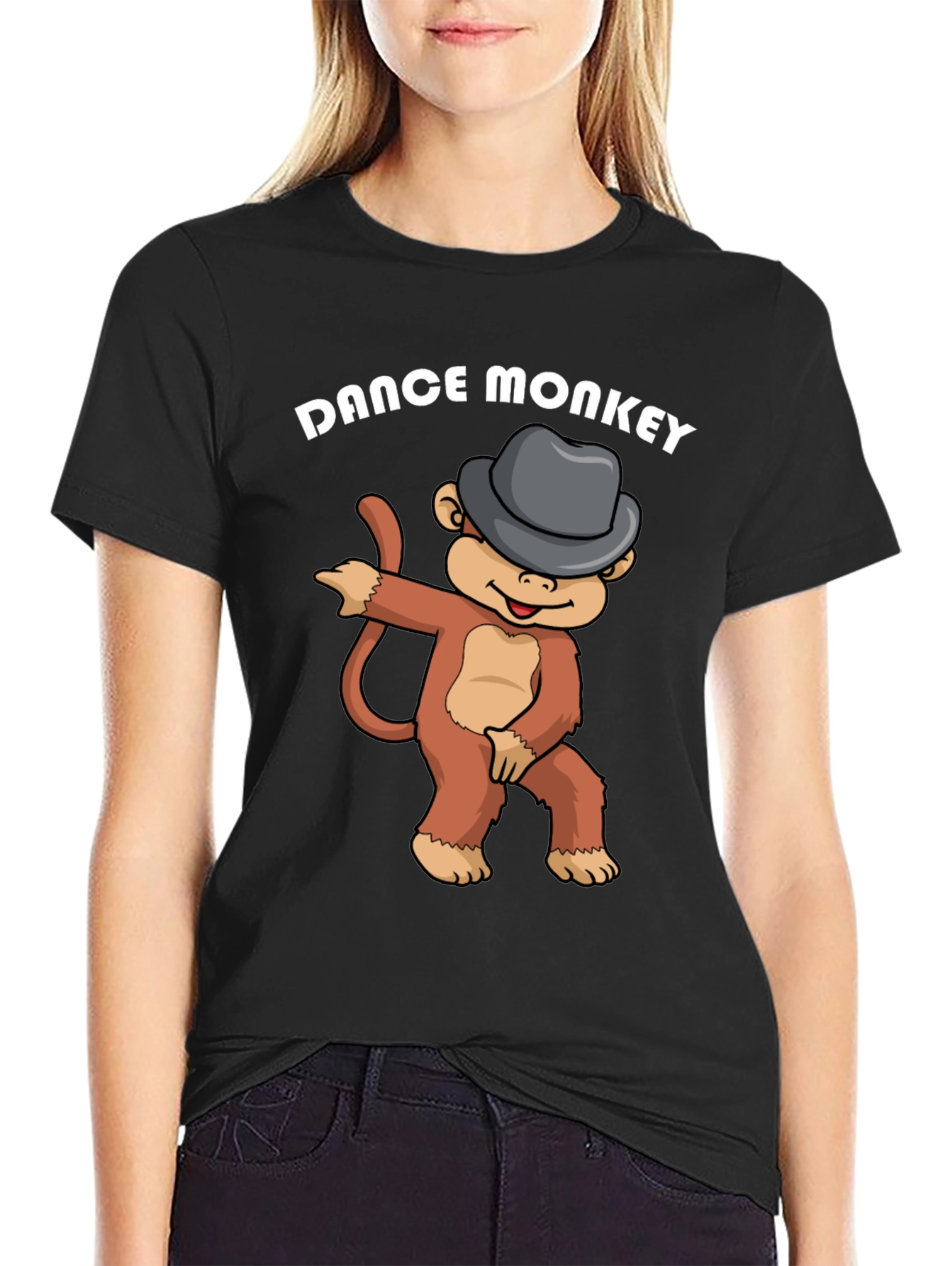Black Dance Monkey Graphic Tee - Fun Cartoon Shirt view 2