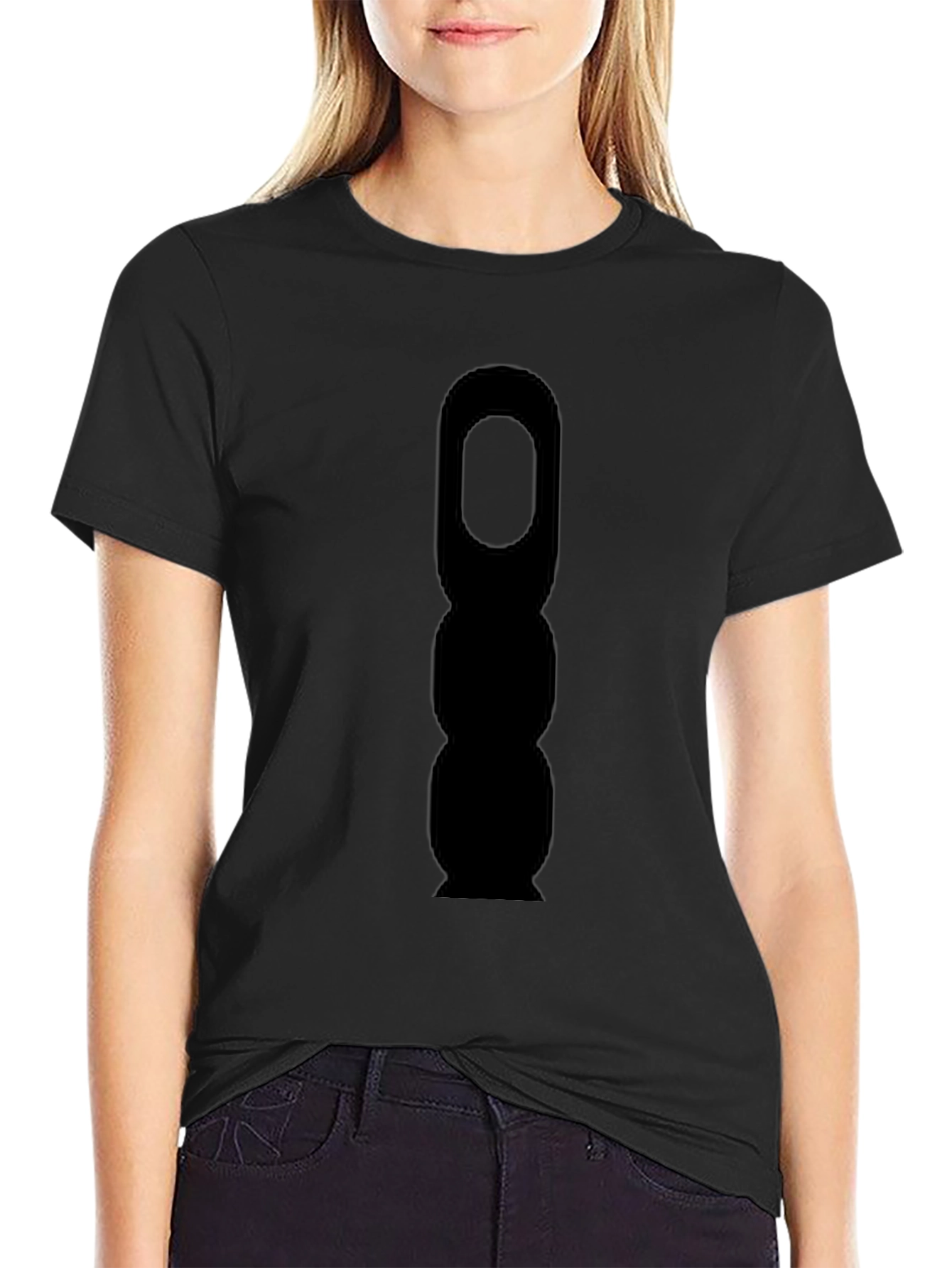 Black Men's Black T-Shirt with Abstract Silhouette Graphic view 2