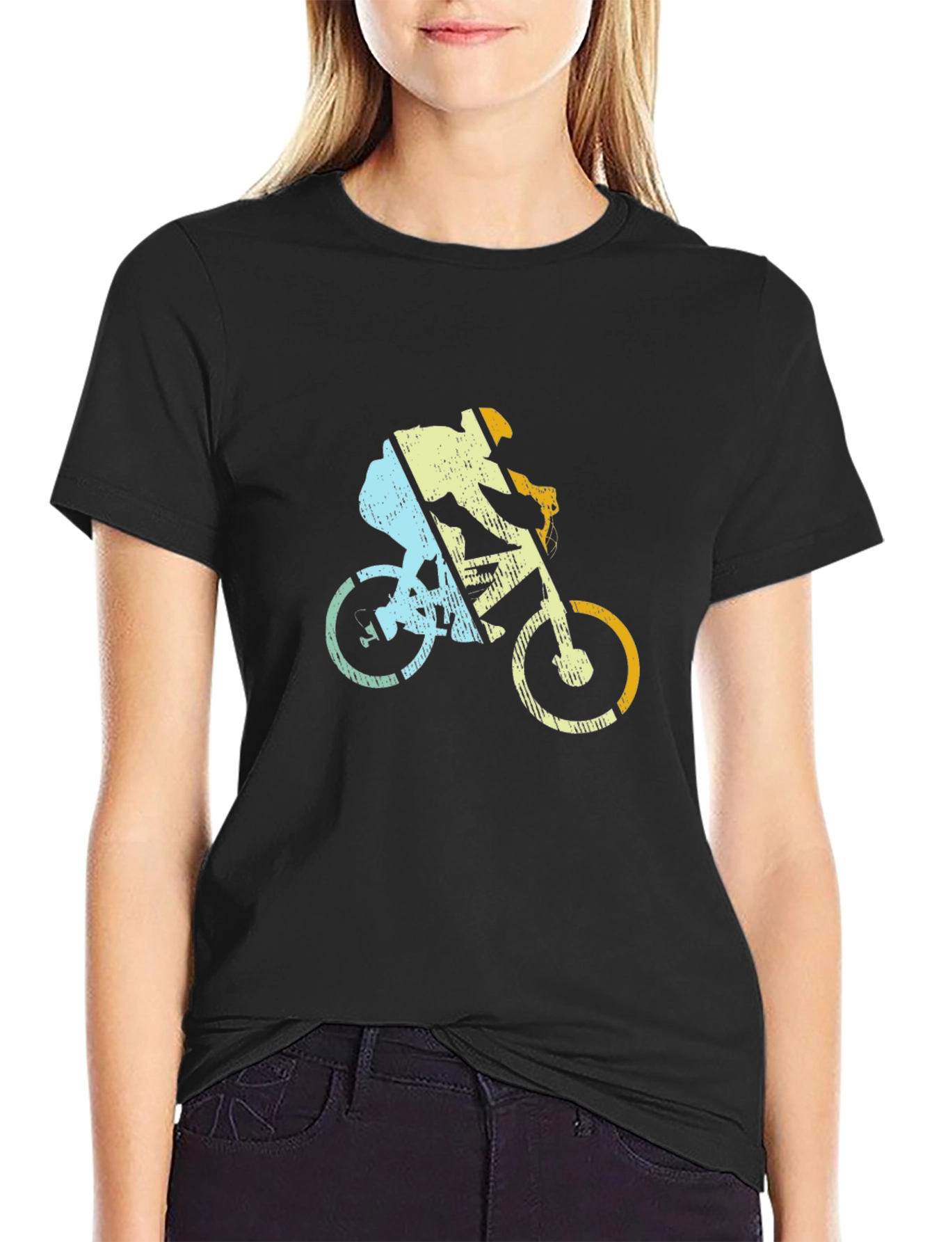 Black Retro Cycling T-Shirt - Mountain Bike Rider Design view 2