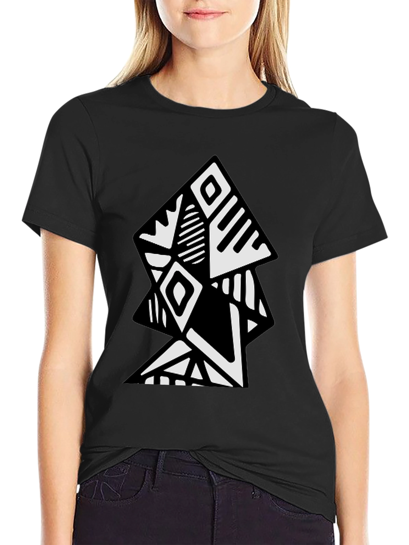 Black Geometric Tribal Art Black T-Shirt view 2