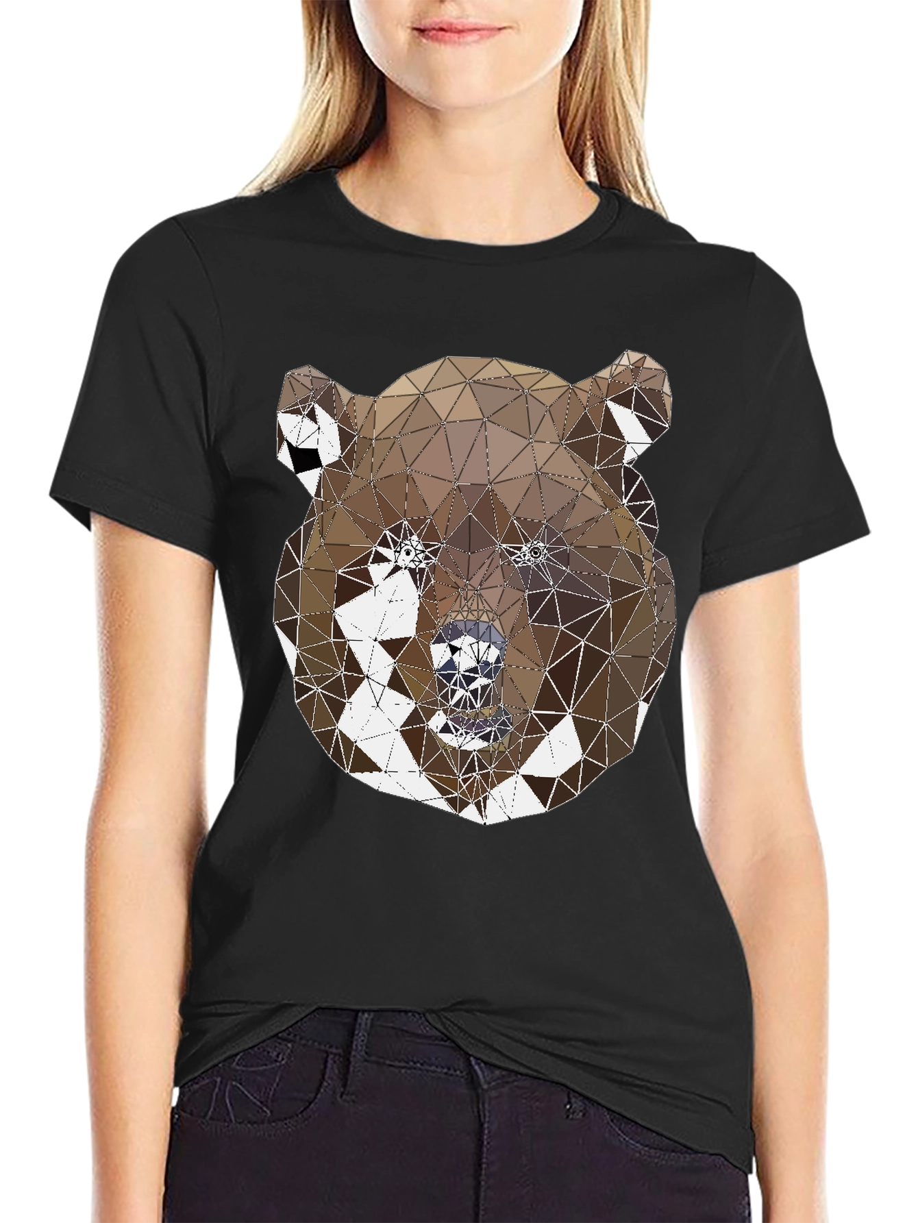 Black Geometric Bear Graphic Tee - Modern Animal Design view 2