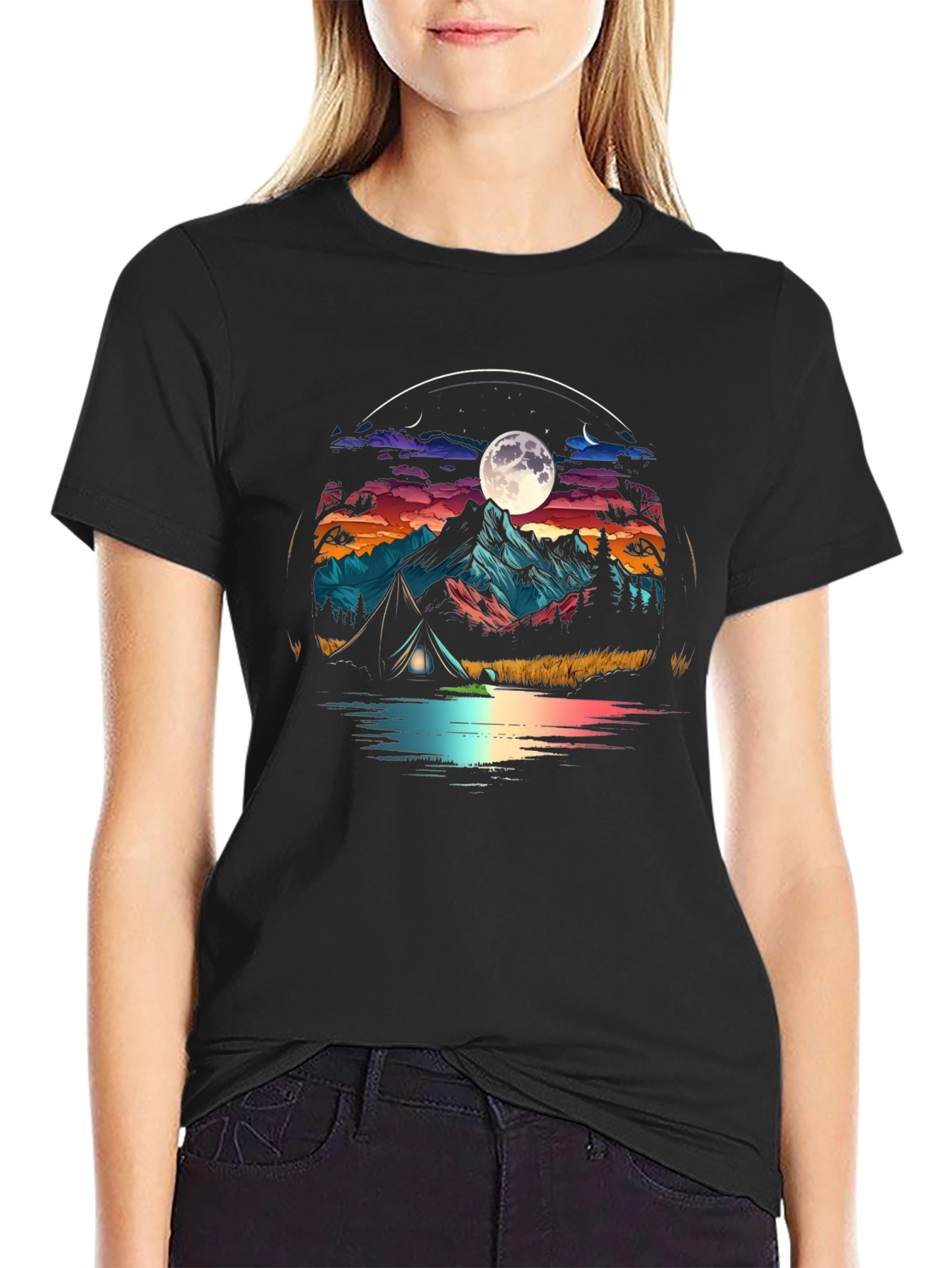 Black Camping Under the Moon T-Shirt view 2