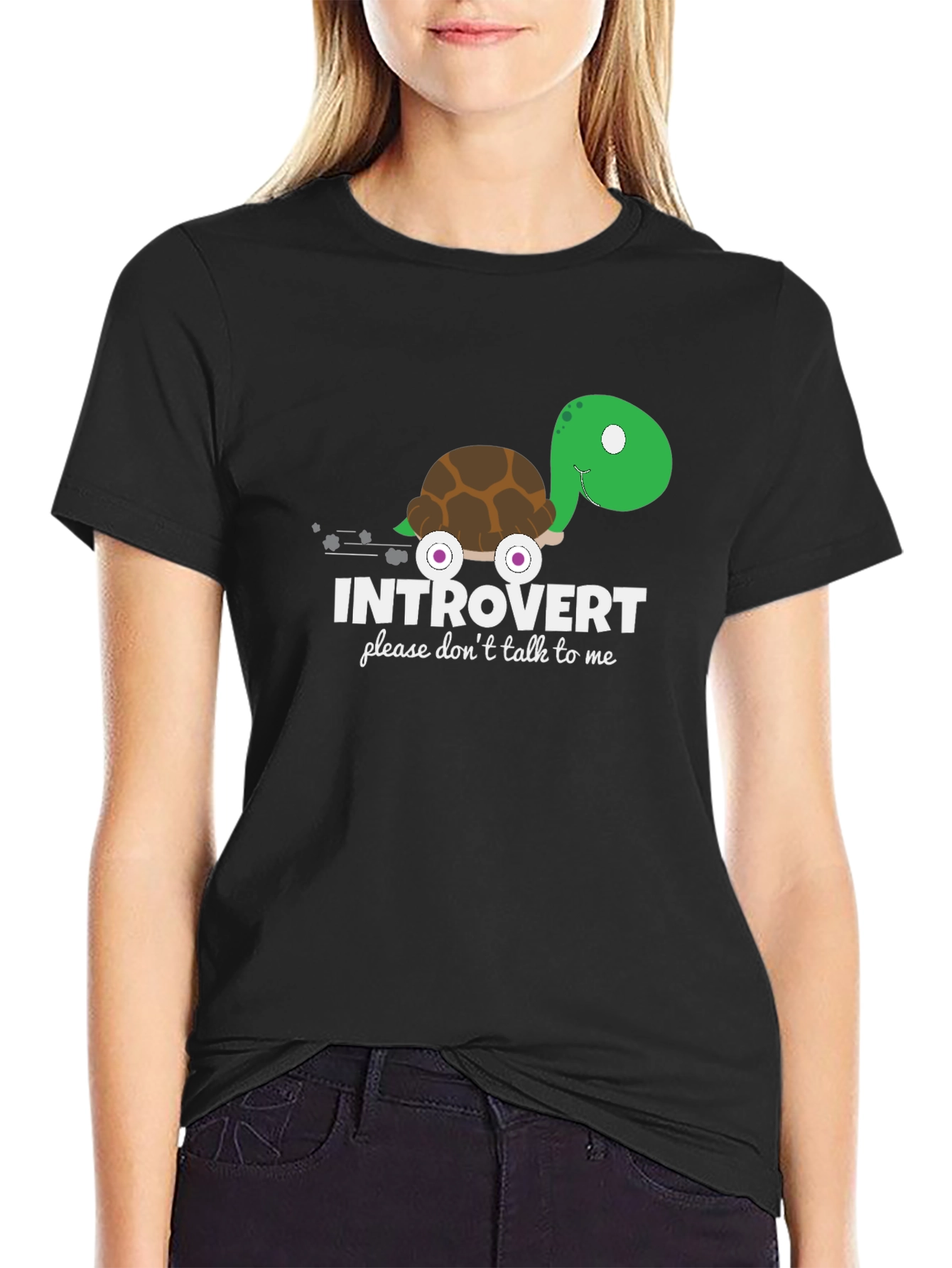 Black Introvert Turtle Graphic T-Shirt view 2