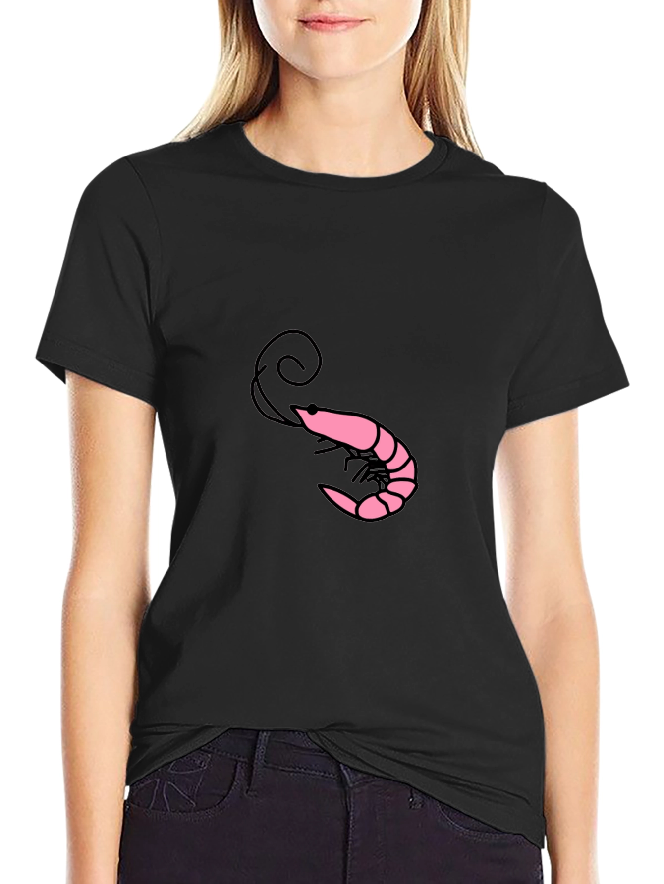 Black Shrimp Graphic Tee - Black Cotton Blend Shirt view 2