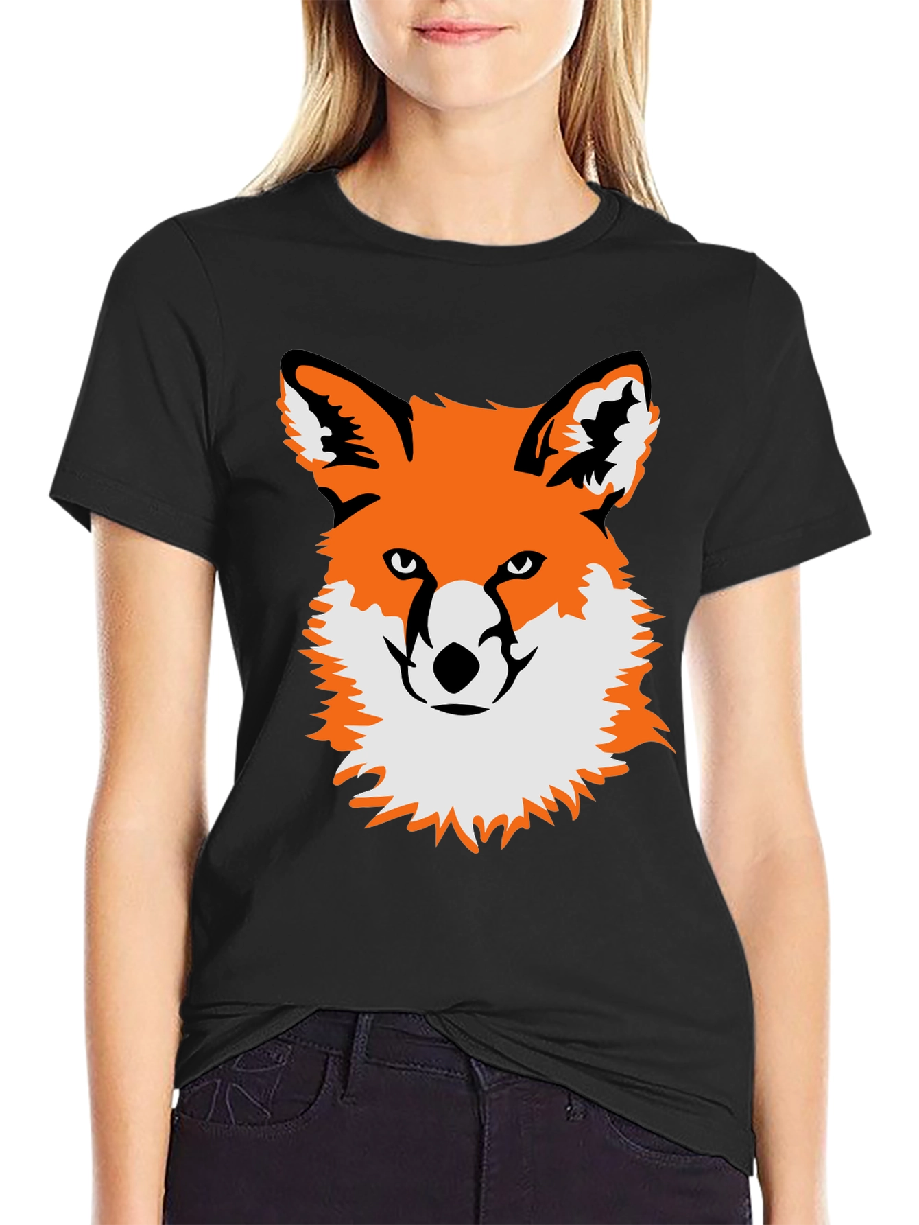 Black Fox Graphic Black T-Shirt - Unique Animal Tee view 2