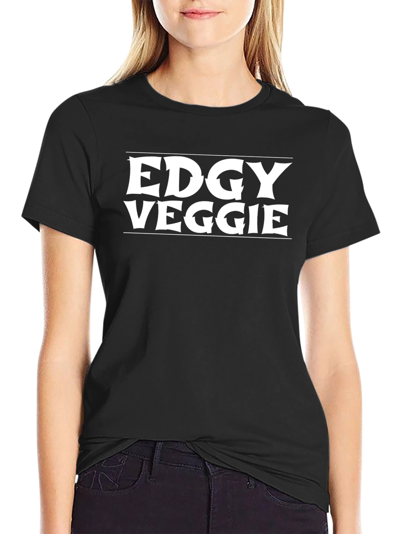 Black Edgy Veggie Graphic Tee - Black Cotton Blend T-Shirt view 2