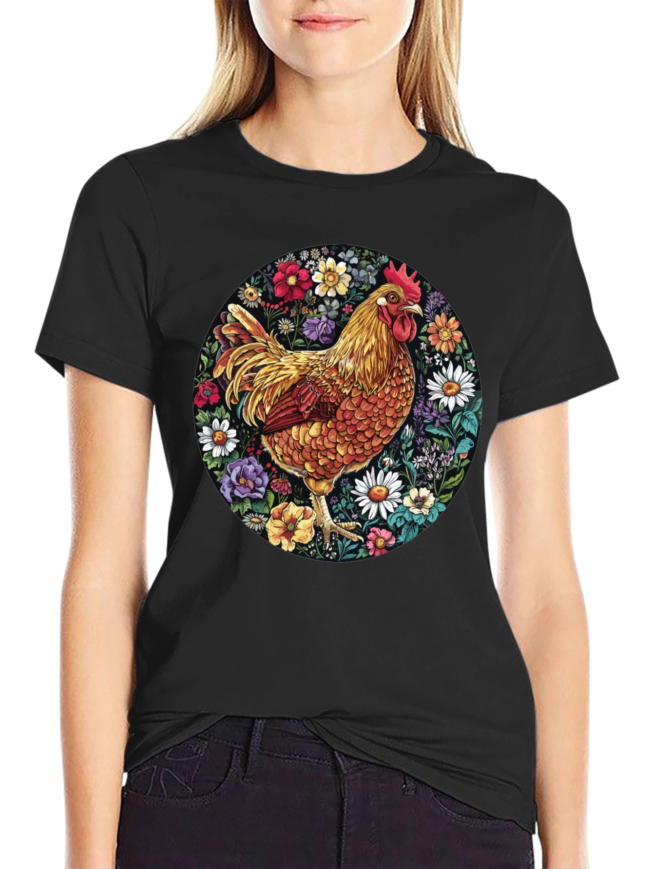 Black Floral Chicken Graphic Tee view 2