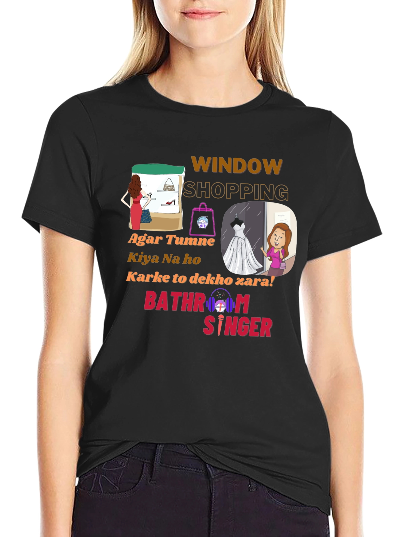 Black Window Shopping Graphic T-Shirt - Bathroom Singer view 2