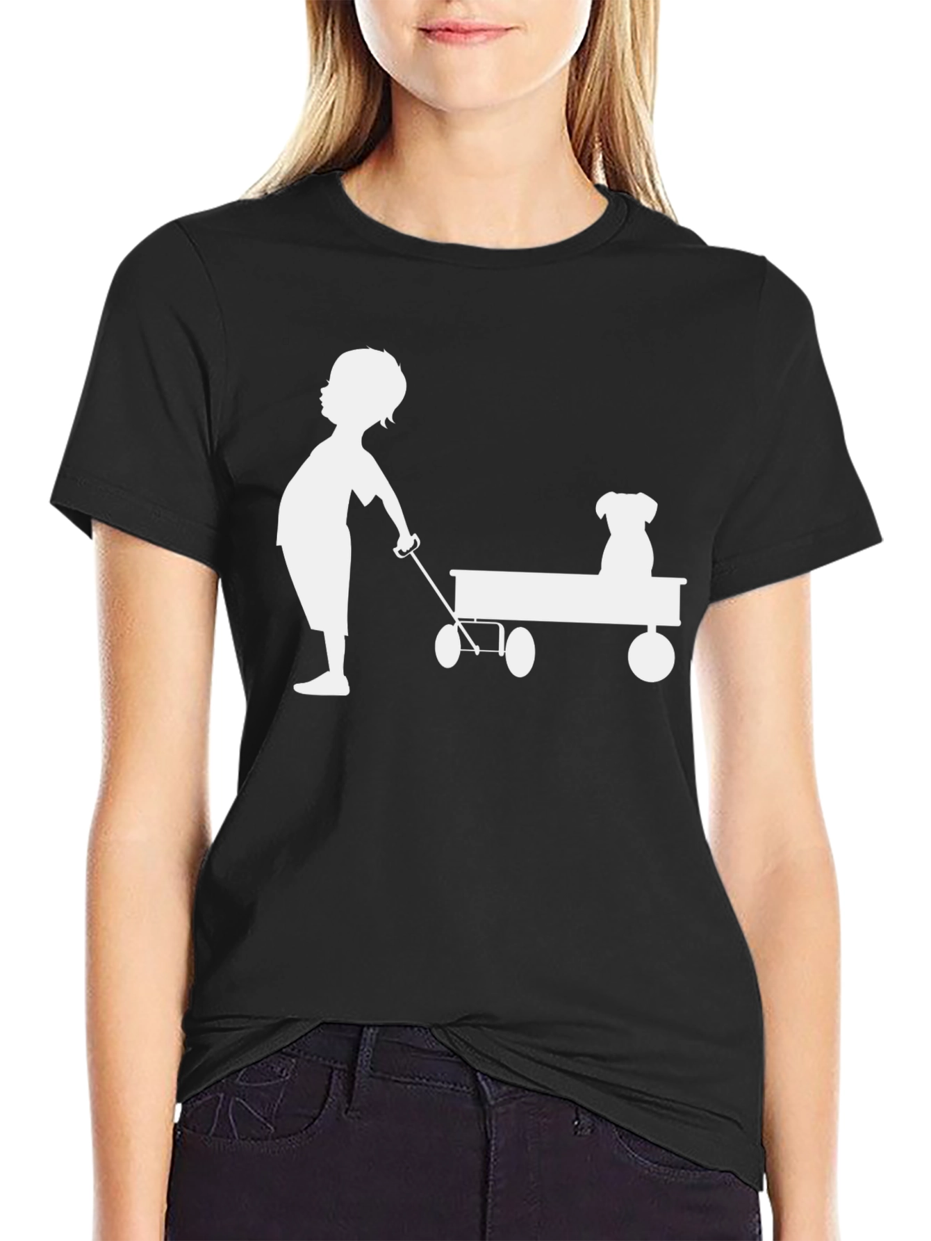 Black Boy and Dog Wagon Tee - Classic Black Cotton view 2
