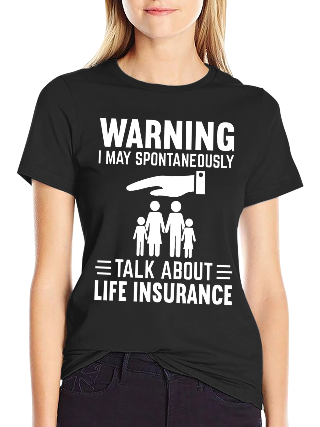 Black Warning: Spontaneous Life Insurance T-Shirt view 2