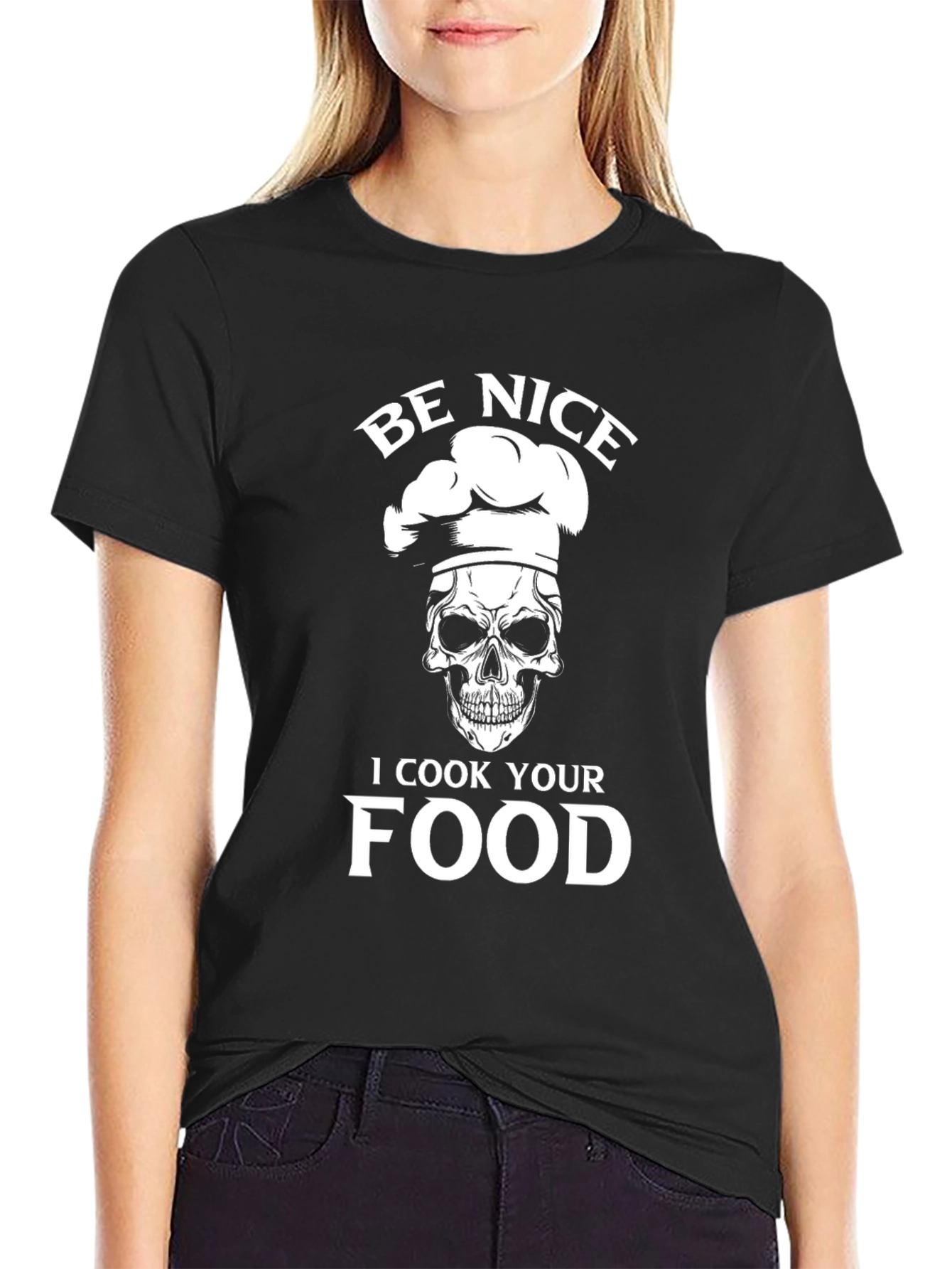 Black Be Nice I Cook Your Food T-Shirt Skull Chef Funny view 2
